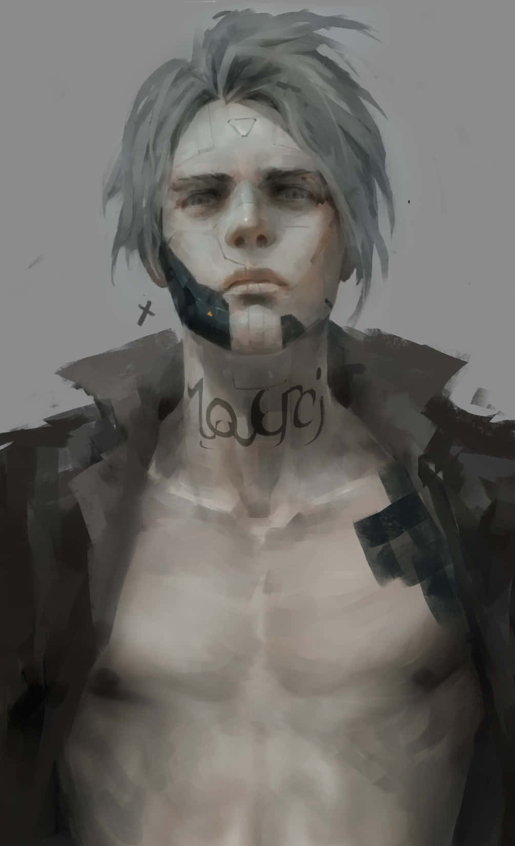 Hideo Kuze, gray hair, tattoos on neck and face, HD Phone Wallpaper