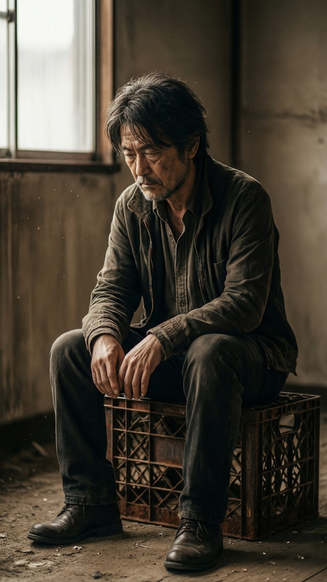 Hideo Kuze, abandoned room, melancholic portrait, Full HD Phone Wallpaper