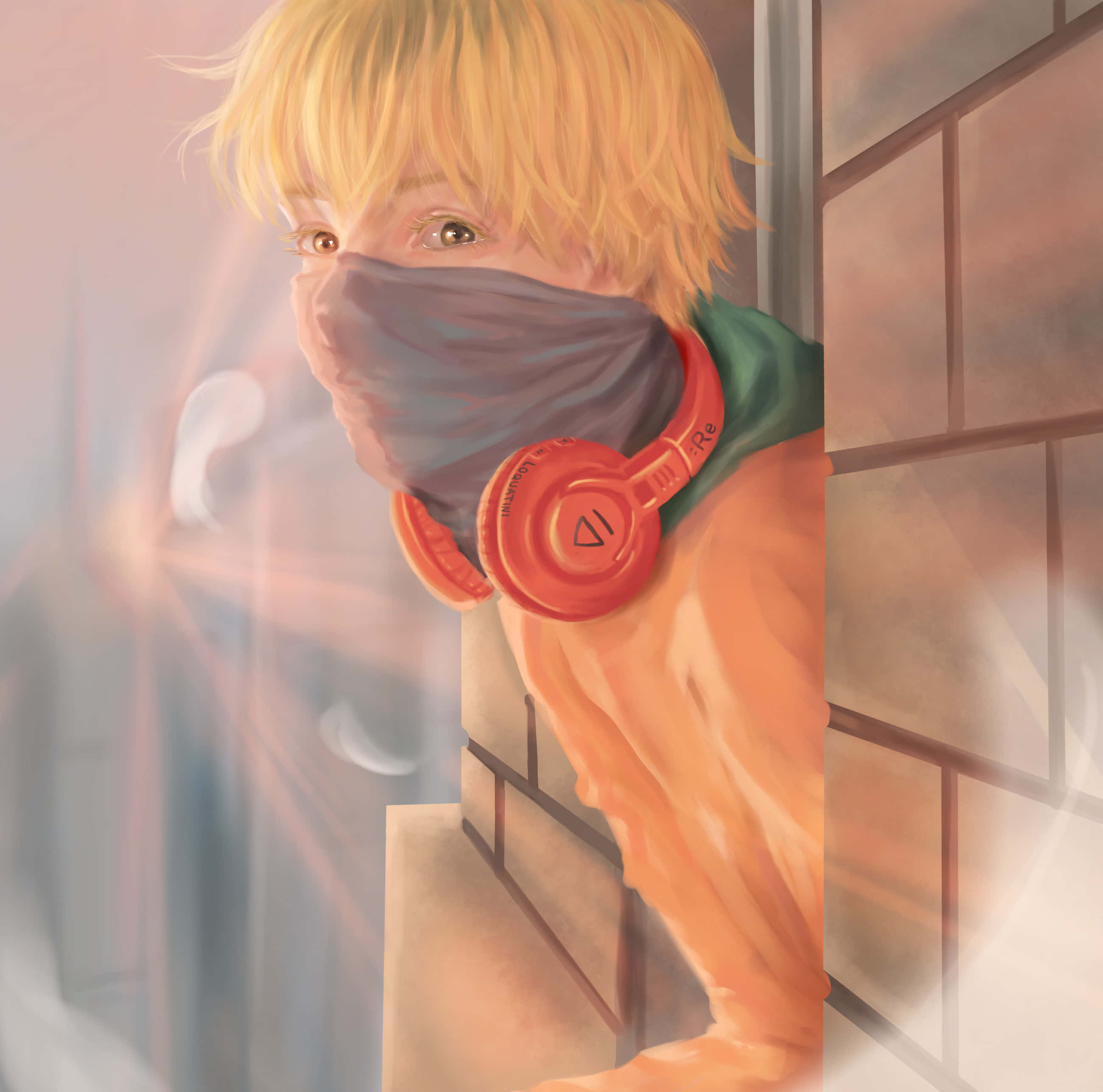 Hideyoshi Nagachika, blonde hair, red headphones, 2K Desktop Wallpaper