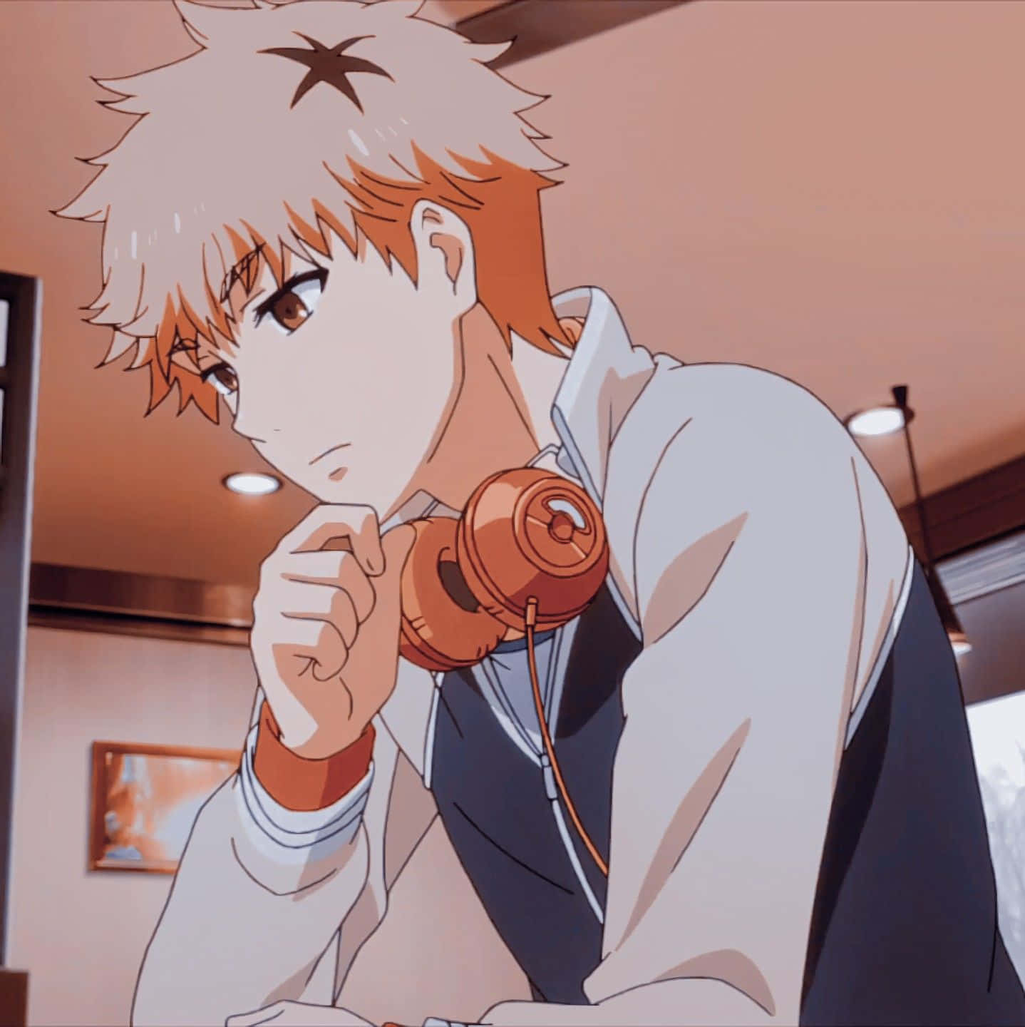 Hideyoshi Nagachika, spiky orange hair, star mark, HD Phone Wallpaper