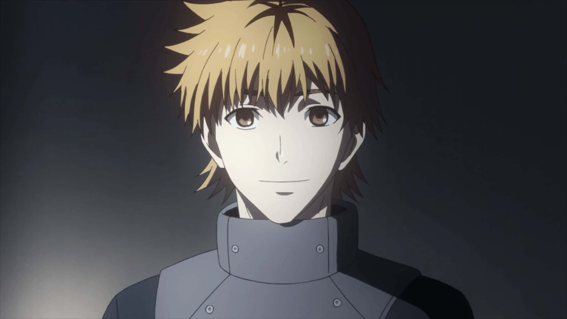 Hideyoshi Nagachika, spiky blonde hair, high-collared gray outfit, Full HD Desktop Wallpaper