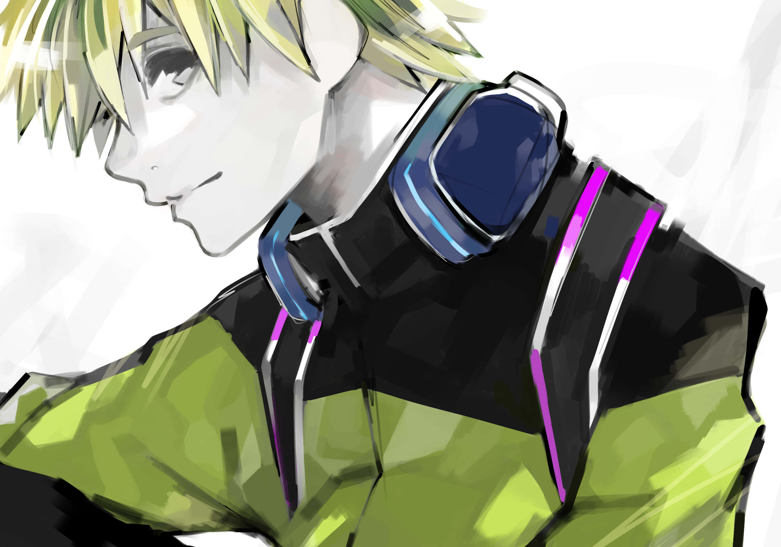 Hideyoshi Nagachika, spiky blonde hair, futuristic gear, Full HD Desktop Wallpaper