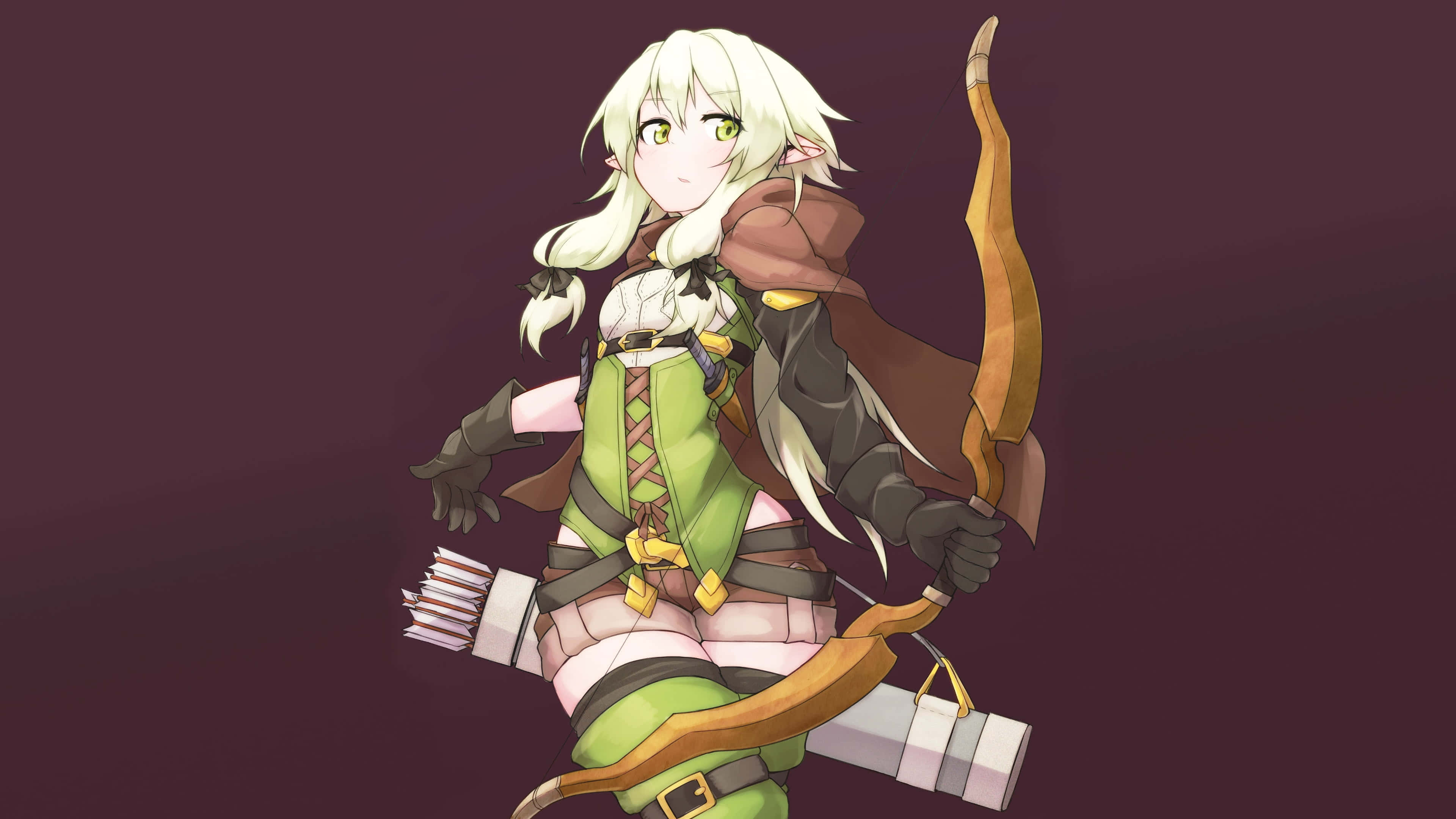 High Elf Archer, white hair, green eyes, 4K Desktop Wallpaper