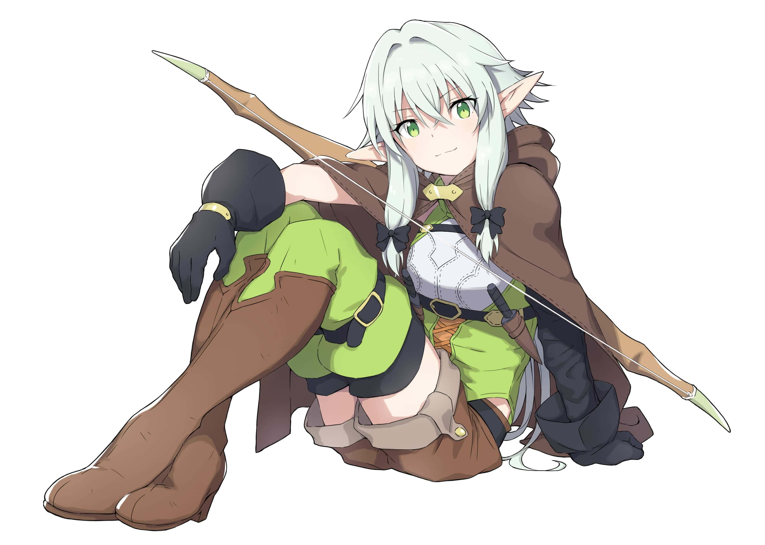High Elf Archer, silver hair, green eyes, 2K Desktop Wallpaper