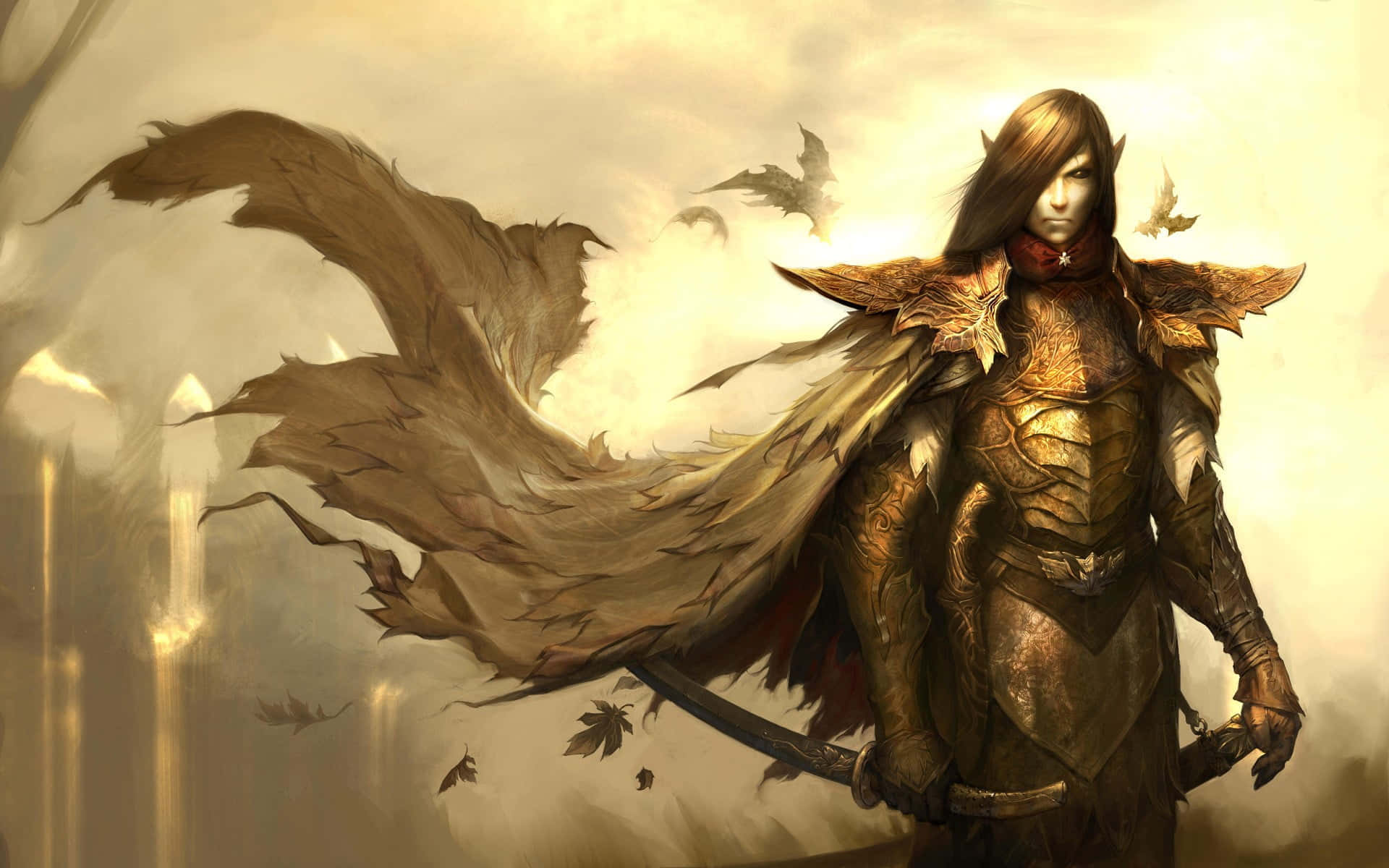 High Elf Archer, armored warrior, flowing cape, Full HD Desktop Wallpaper