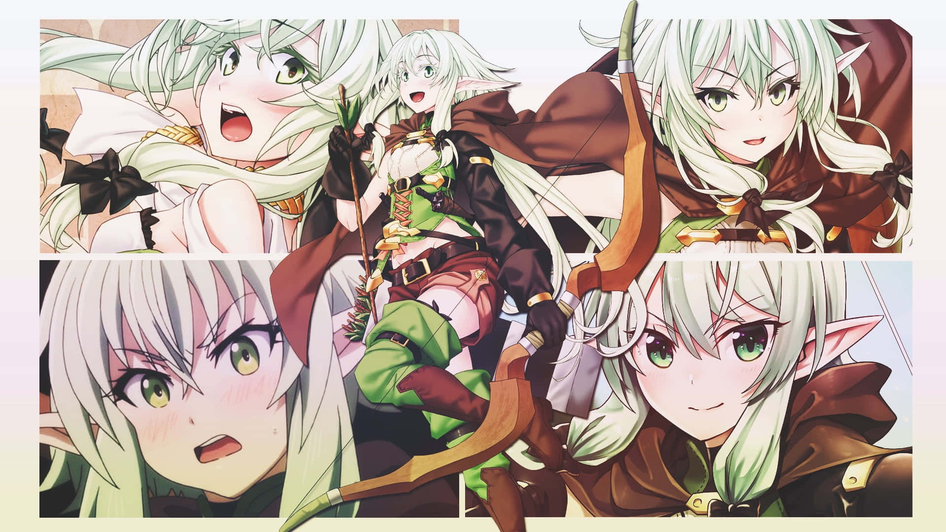 High Elf Archer, white-haired, green eyes, Full HD Desktop Wallpaper