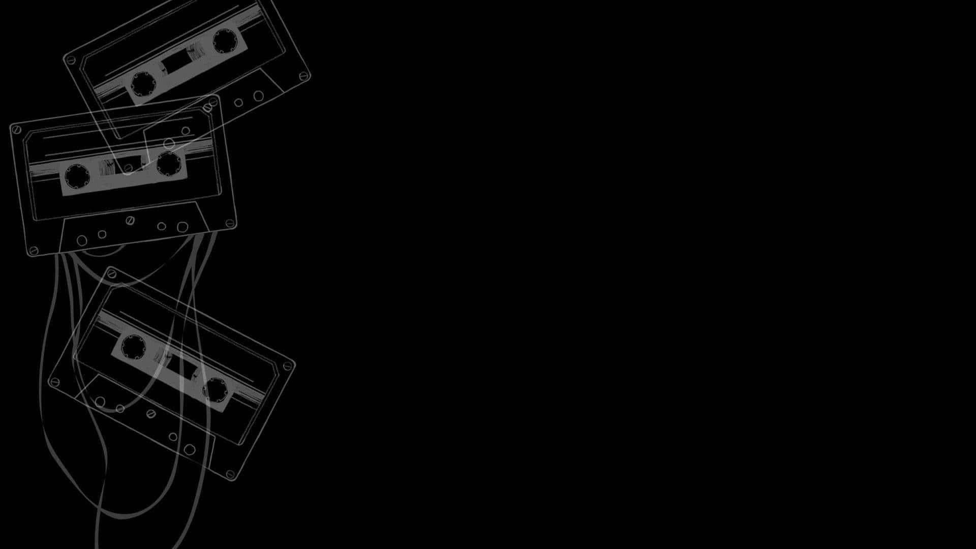 vintage cassette tapes, white outlined, tangled wires, Full HD Desktop Wallpaper