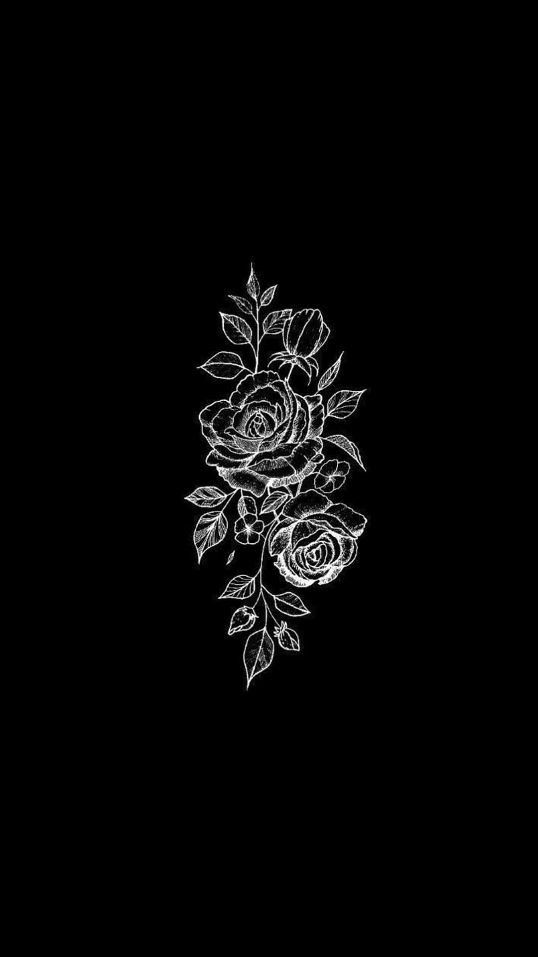 white roseson, black background, line drawing, Full HD Phone Wallpaper