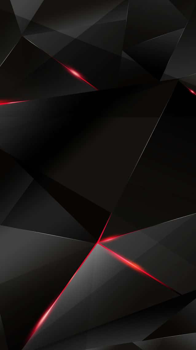 abstract black geometric background, red lines, sharp black triangular facets, SD Phone Wallpaper
