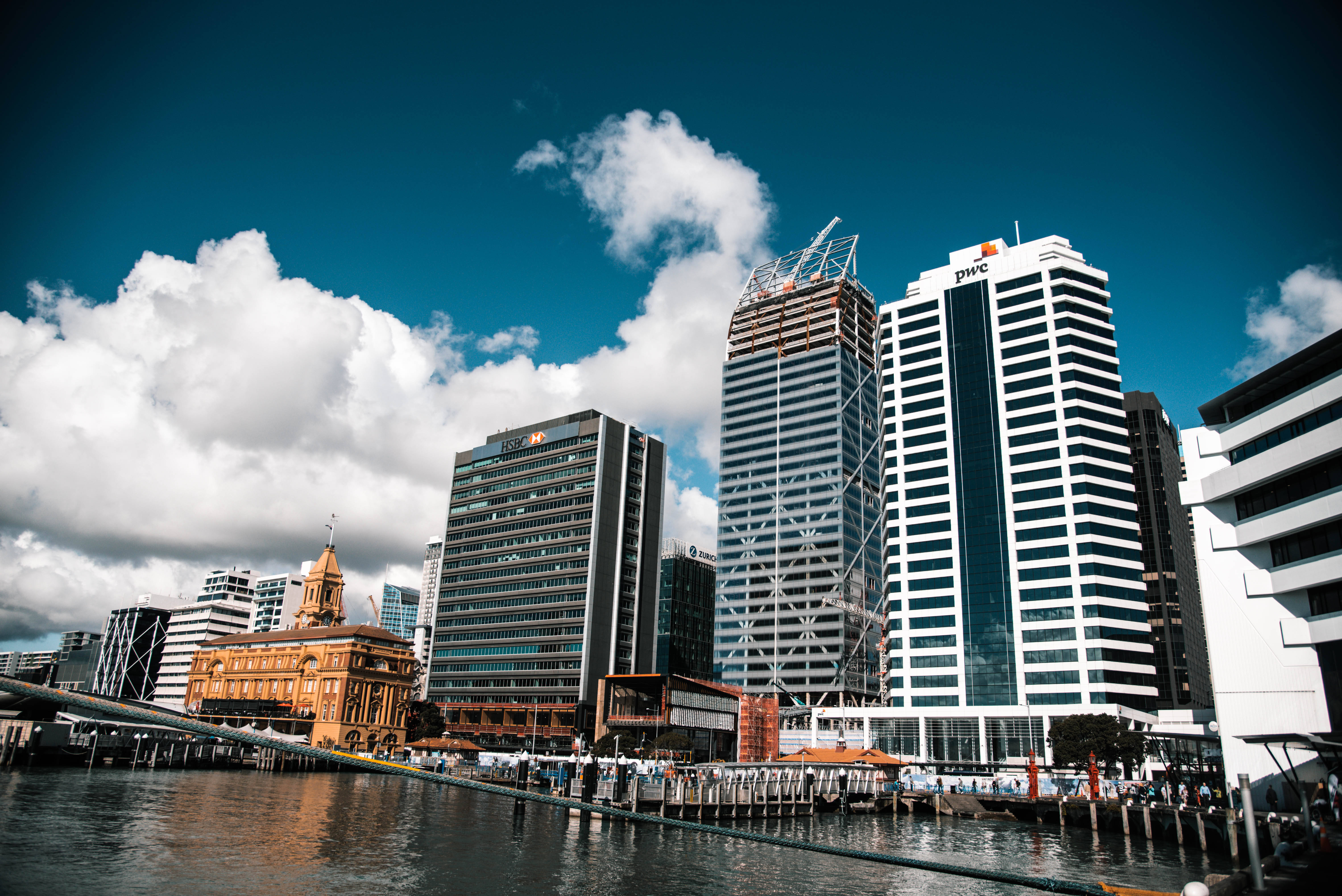 city bay, modern skyscrapers, historic buildings, 5K Desktop Wallpaper