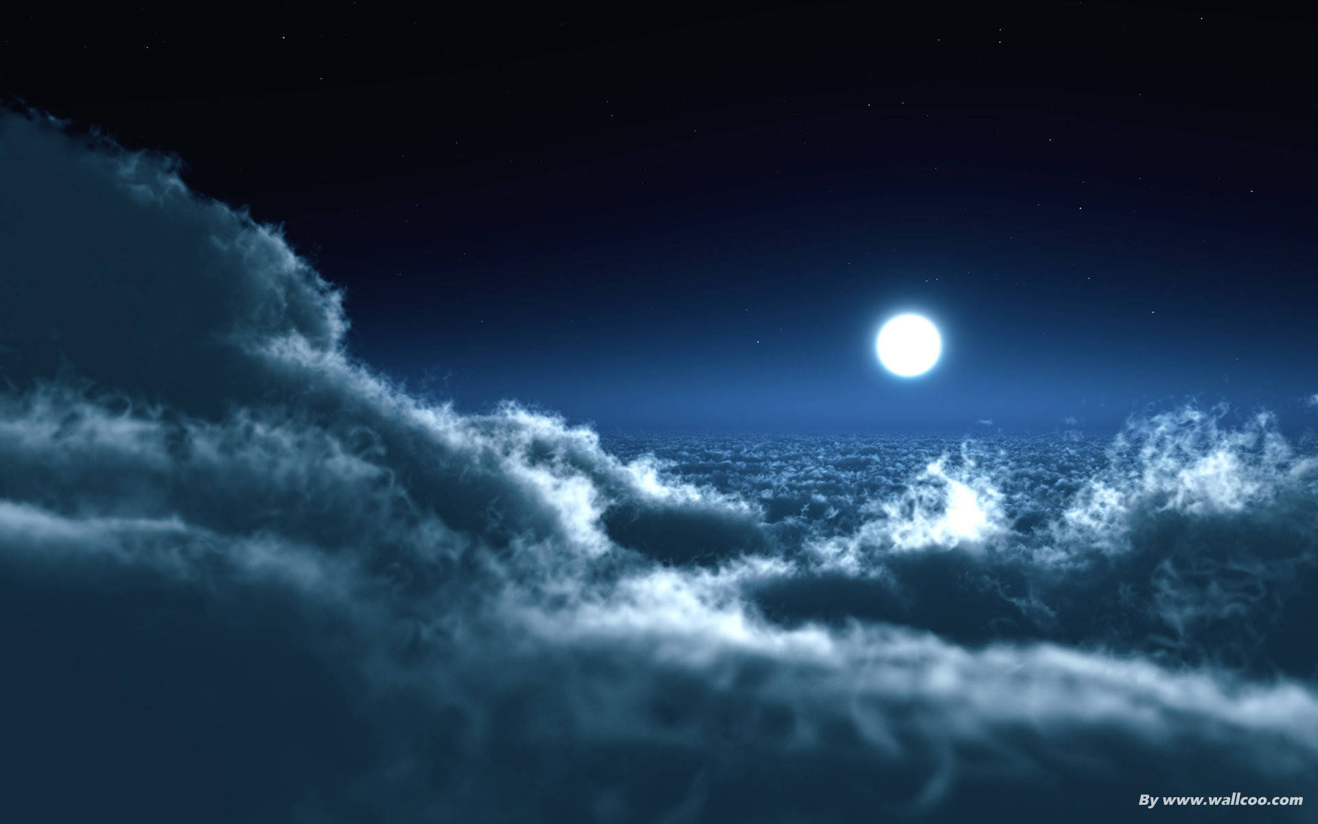 Moon, swirling clouds, dark ocean, Full HD Desktop Wallpaper