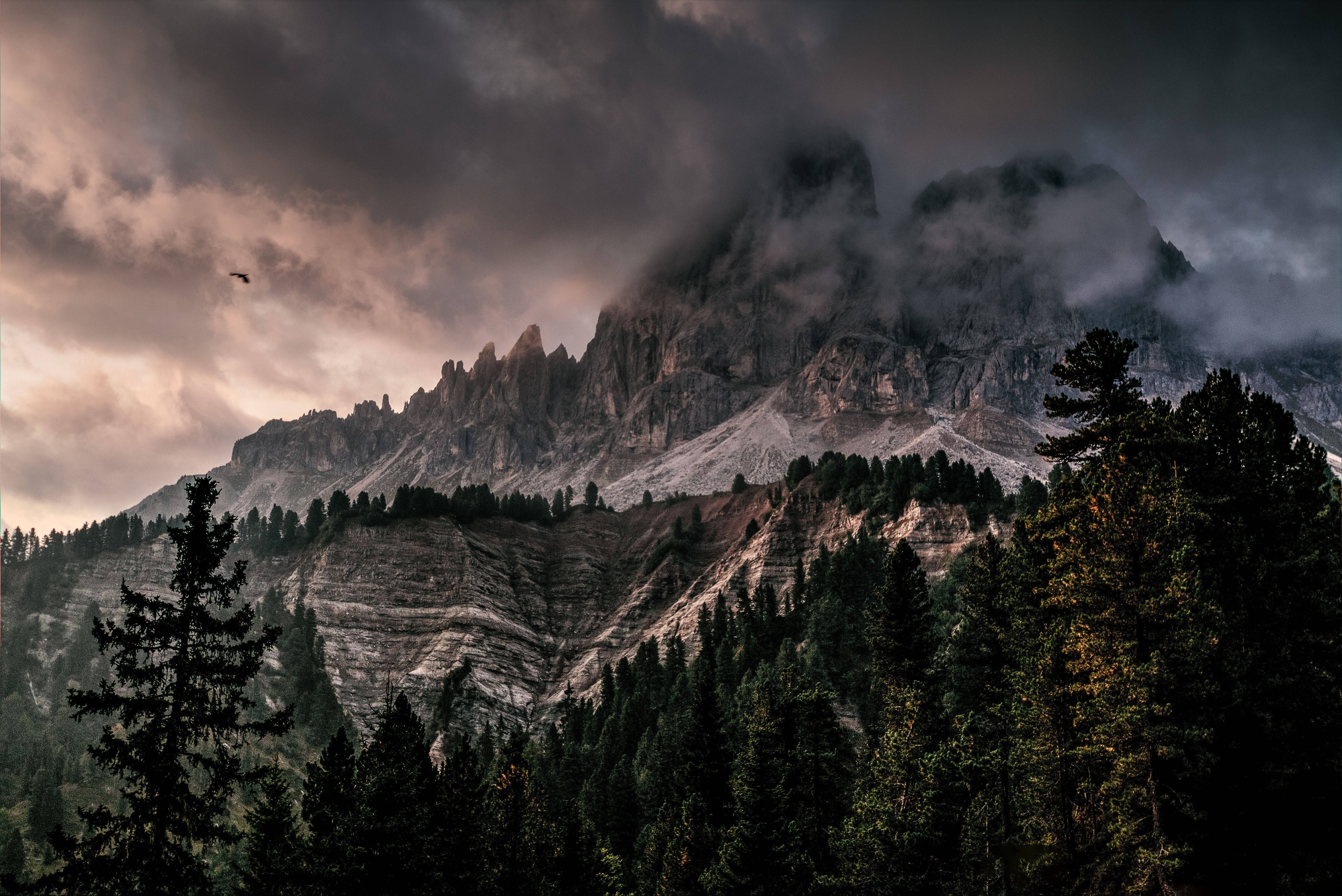 High Mountain Desktop, mountain peak, stormy clouds, 5K Desktop Wallpaper
