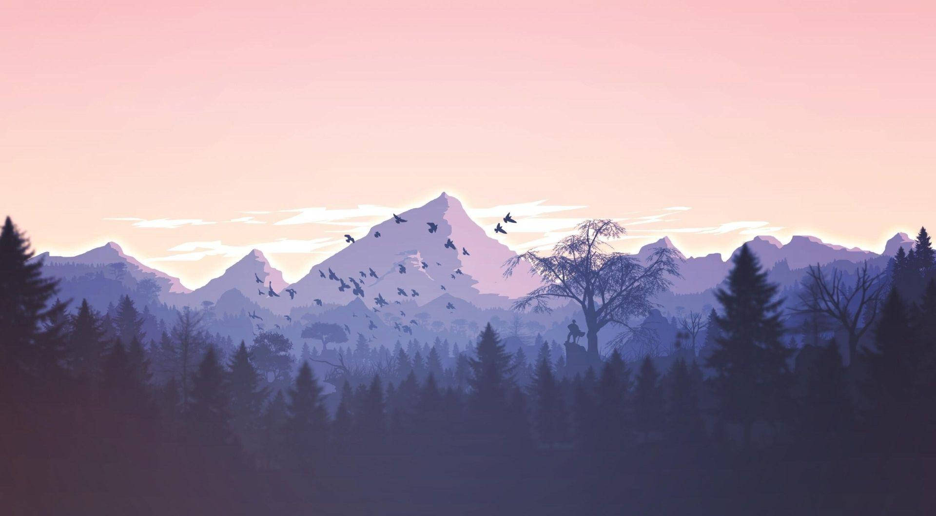 purple mountain, birds, twilight sky, Full HD Desktop Wallpaper