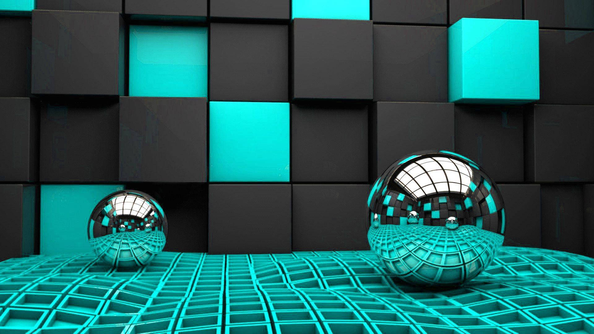 silver balls, turquoise, chrome spheres, Full HD Desktop Wallpaper