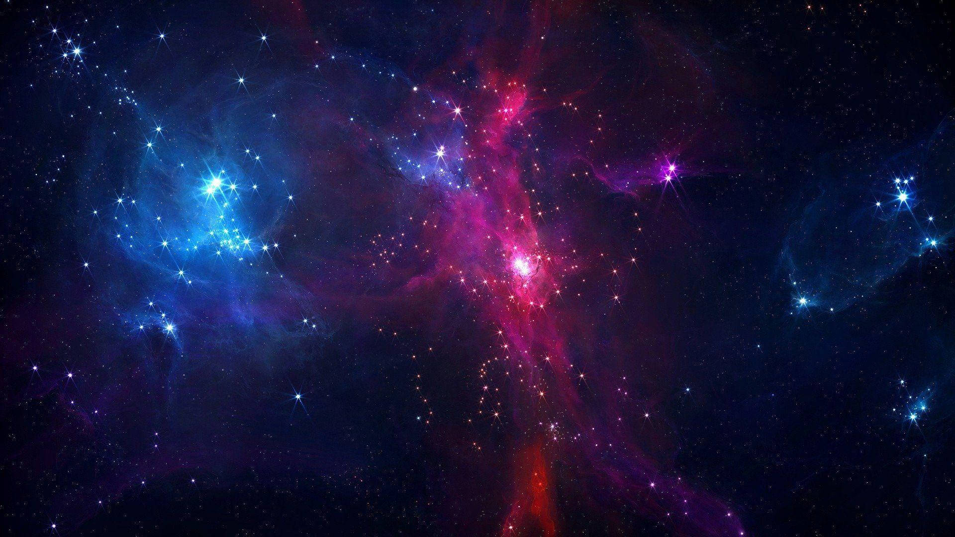 pink, blue, stars, Full HD Desktop Wallpaper