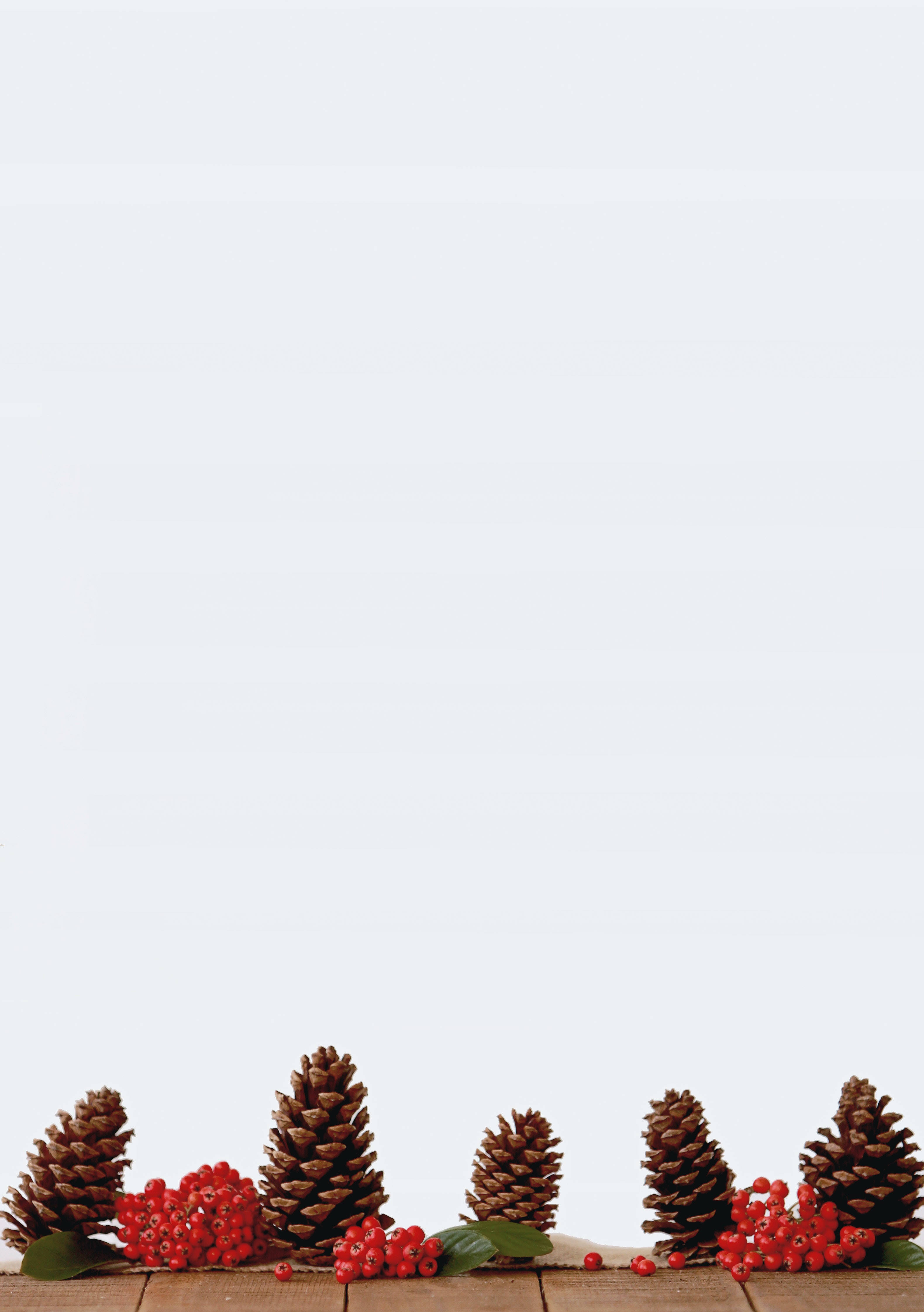 pinecones, red berries, wooden surface, 4K Phone Wallpaper