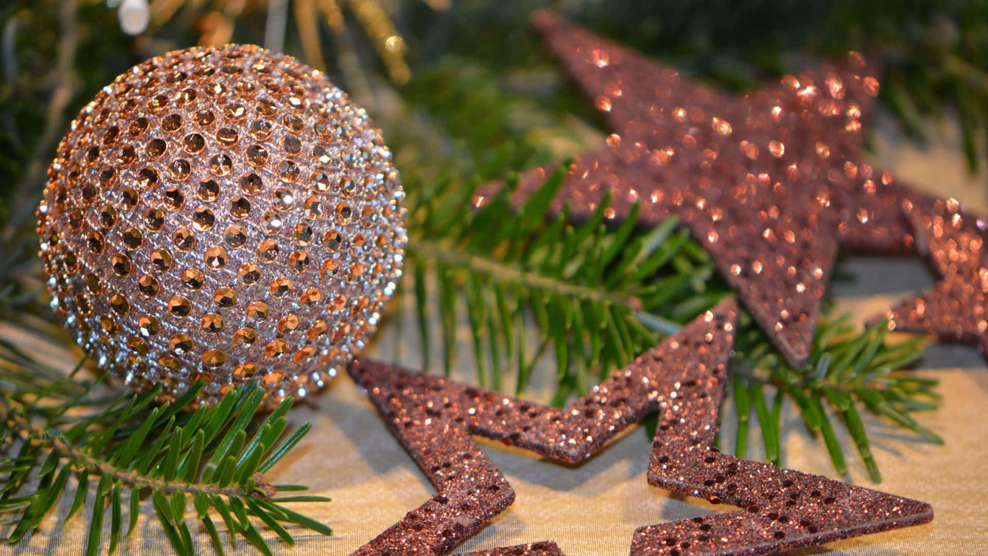 bejeweled ornaments, rose gold, sparkly stars, Full HD Desktop Wallpaper