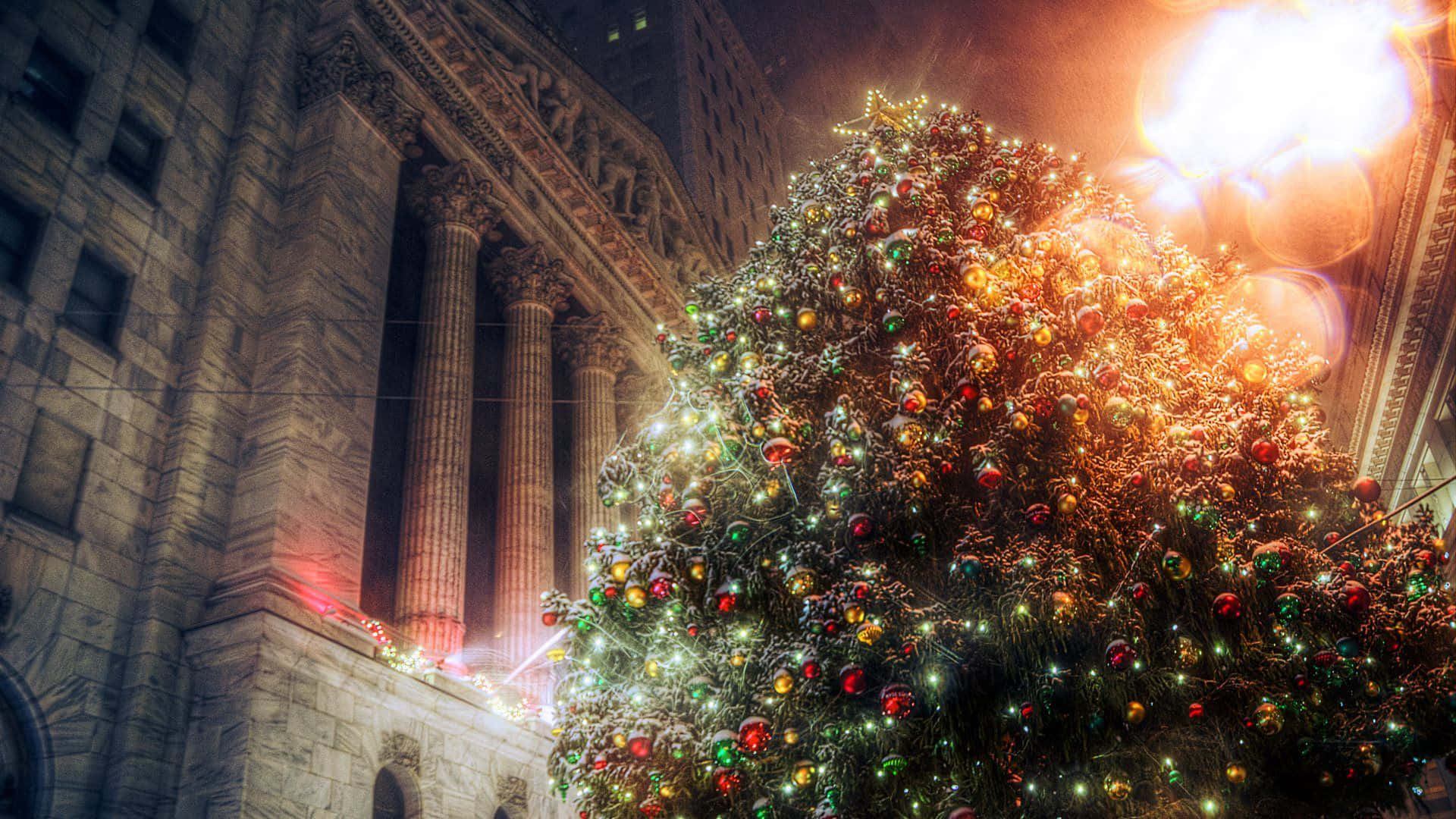 Christmas tree, colorful ornaments, twinkling lights, Full HD Desktop Wallpaper