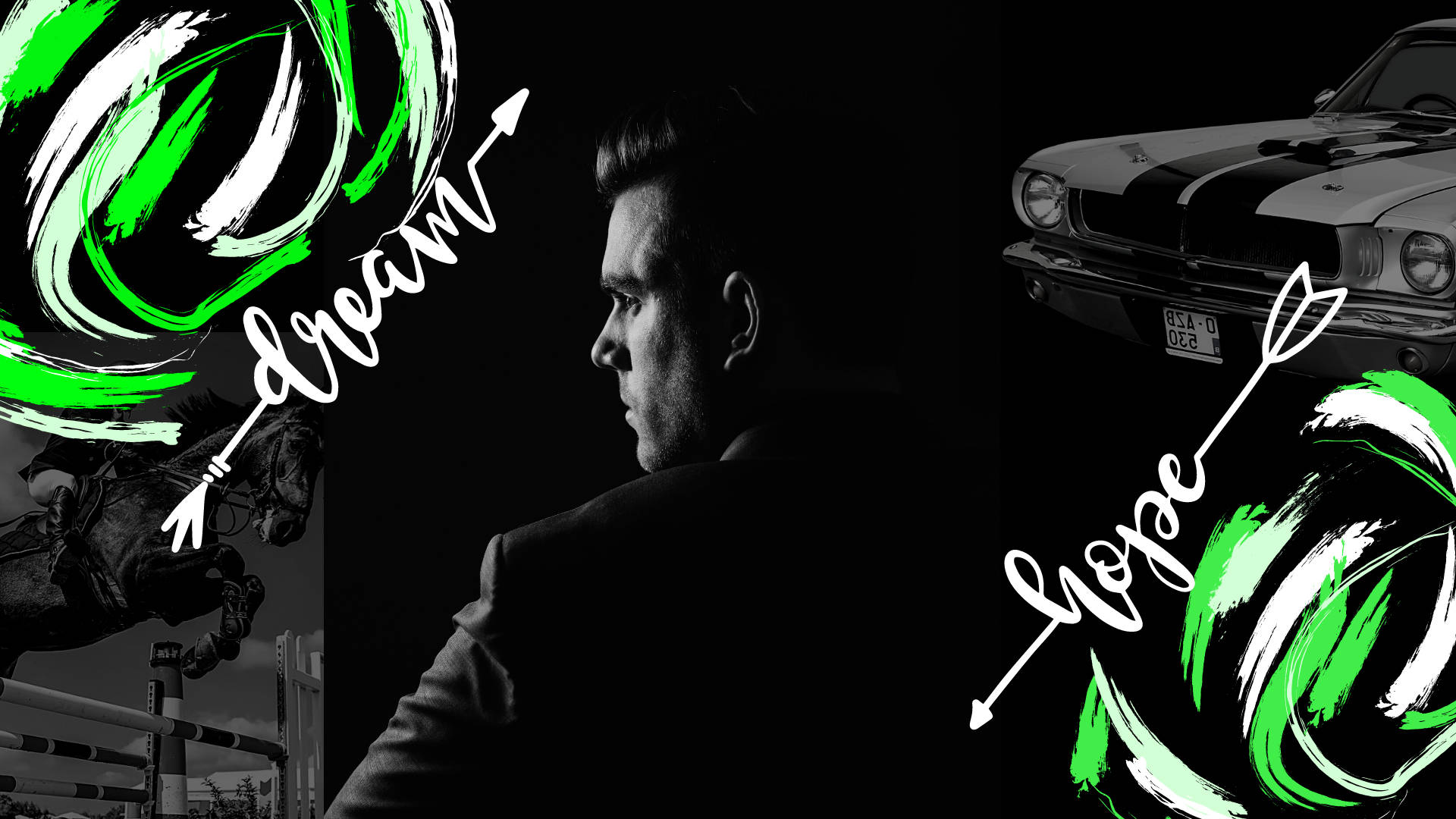 High Resolution Desktop, men's dream, green brushstroke arrows, Full HD Desktop Wallpaper