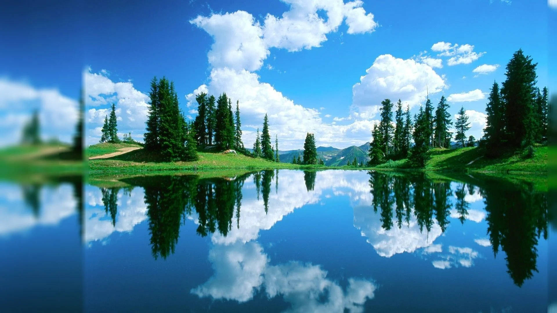 crystal water, serene lake, vibrant blue sky, Full HD Desktop Wallpaper