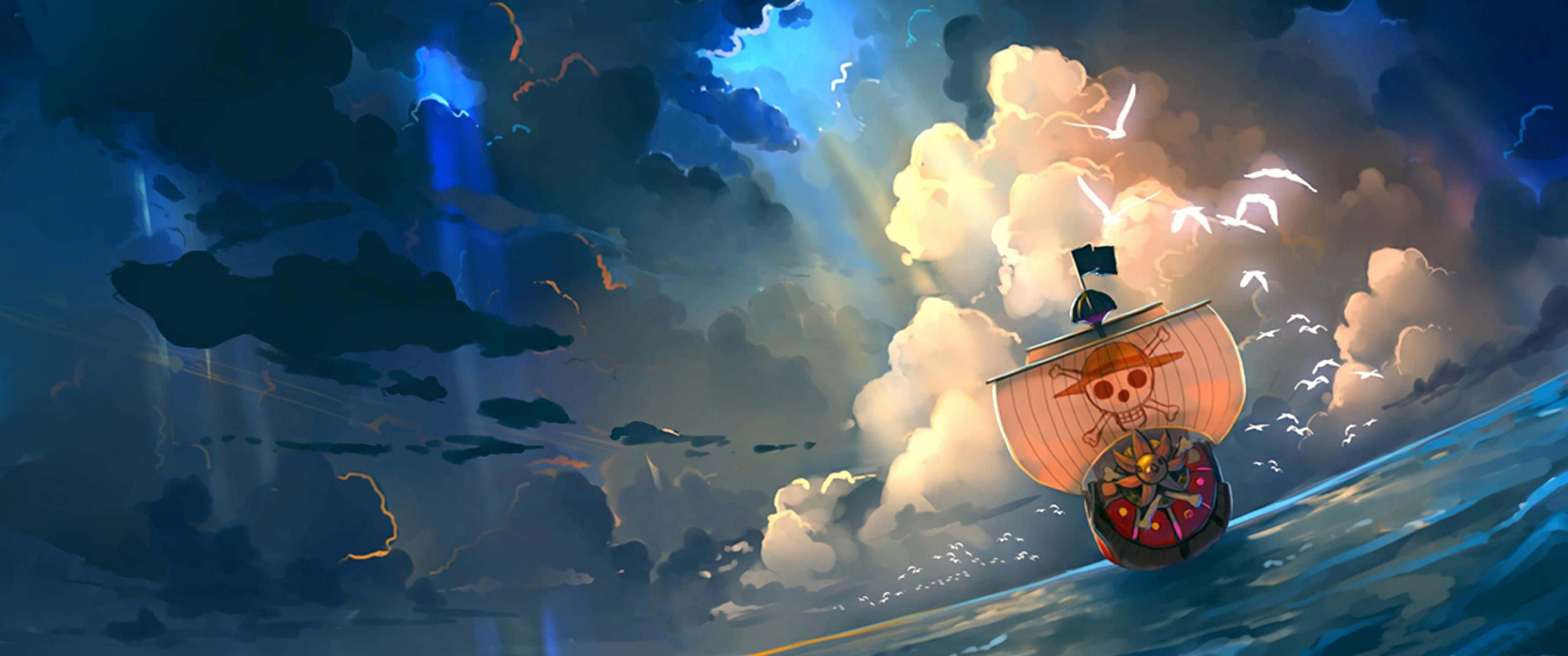 3440x1440, pirate ship, skull flag, 2K Desktop Wallpaper