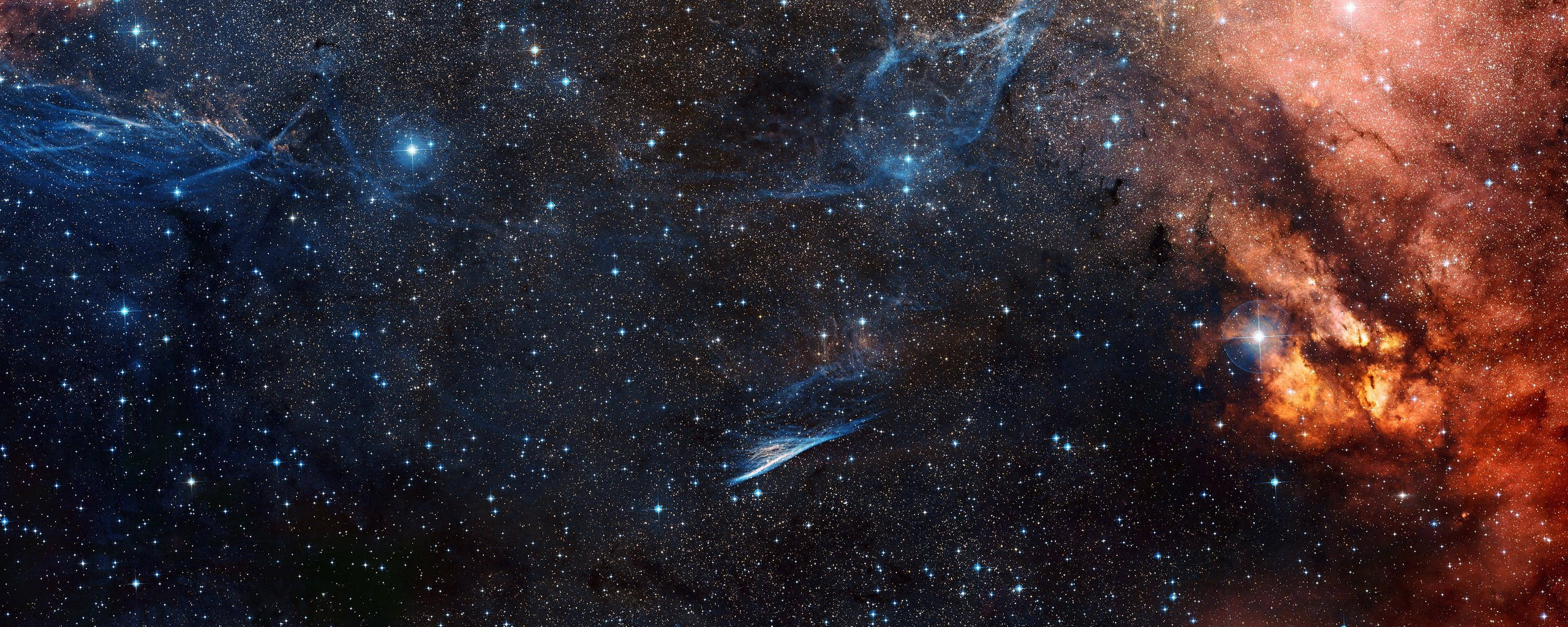 nebula, orange, blue, 2K Desktop Wallpaper