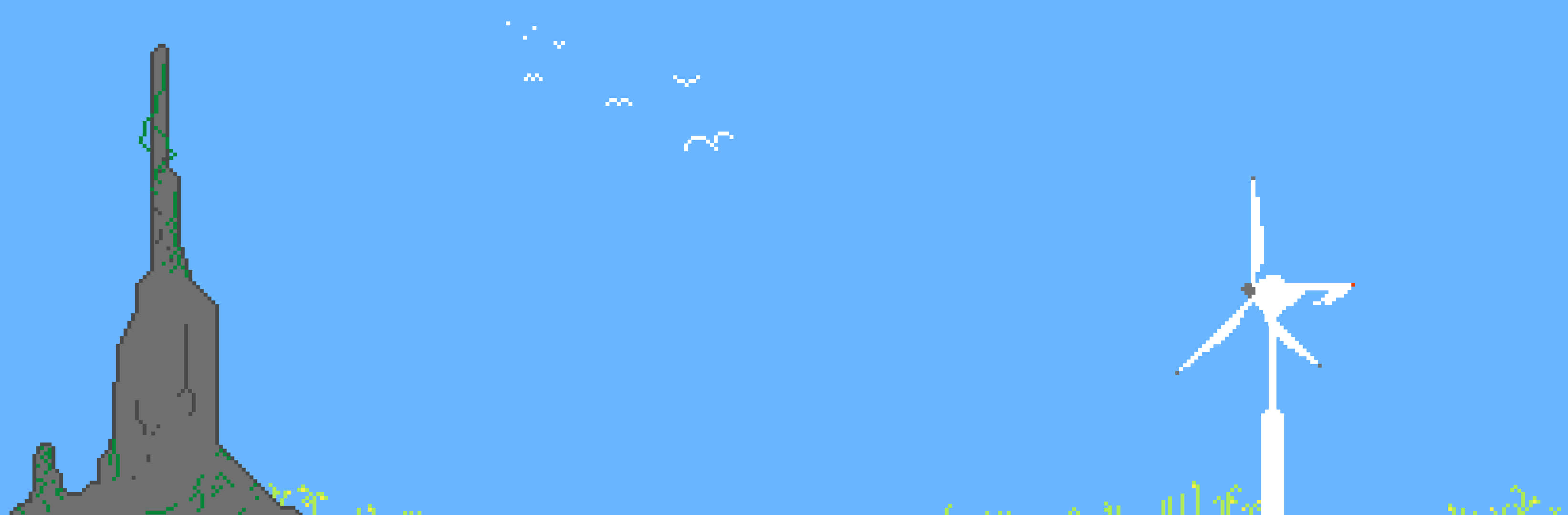minimalist dual monitor, pixel-art landscape, rocky cliffside, 2K Desktop Wallpaper