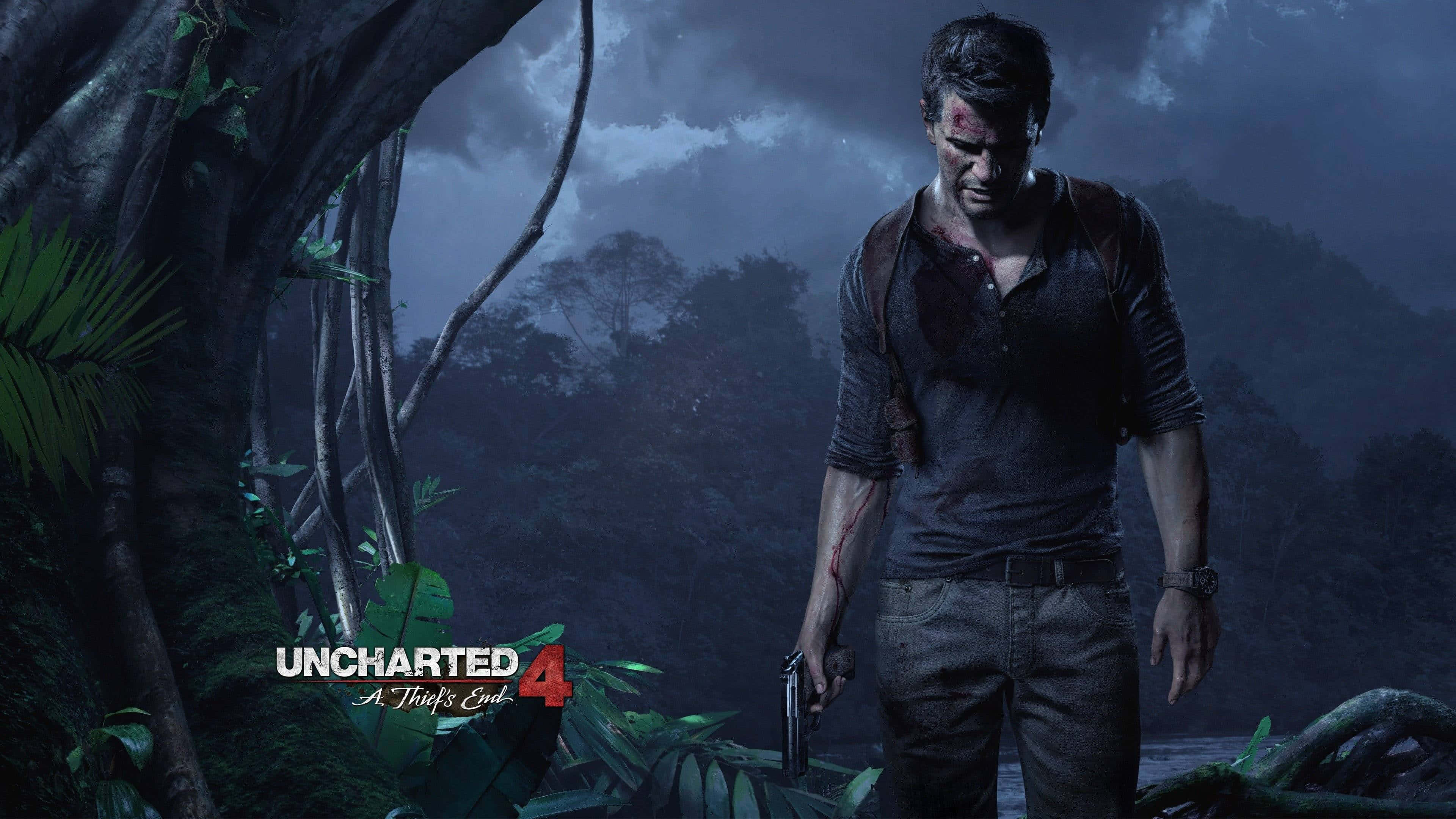 High Resolution Gaming, bloodied adventurer, dark jungle, 4K Desktop Wallpaper