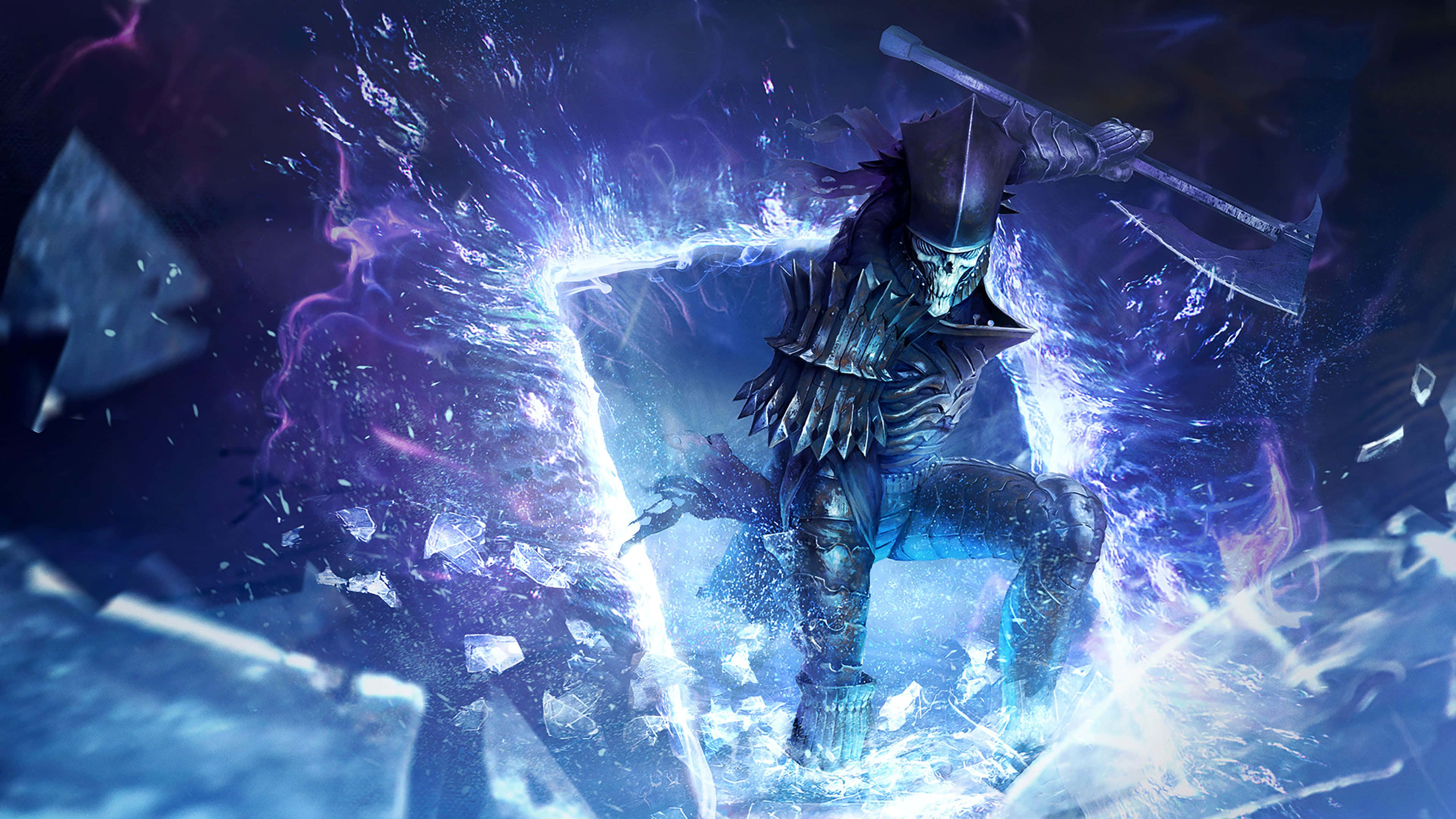 high resolution gaming, dark armored warrior, glowing axe, 4K Desktop Wallpaper