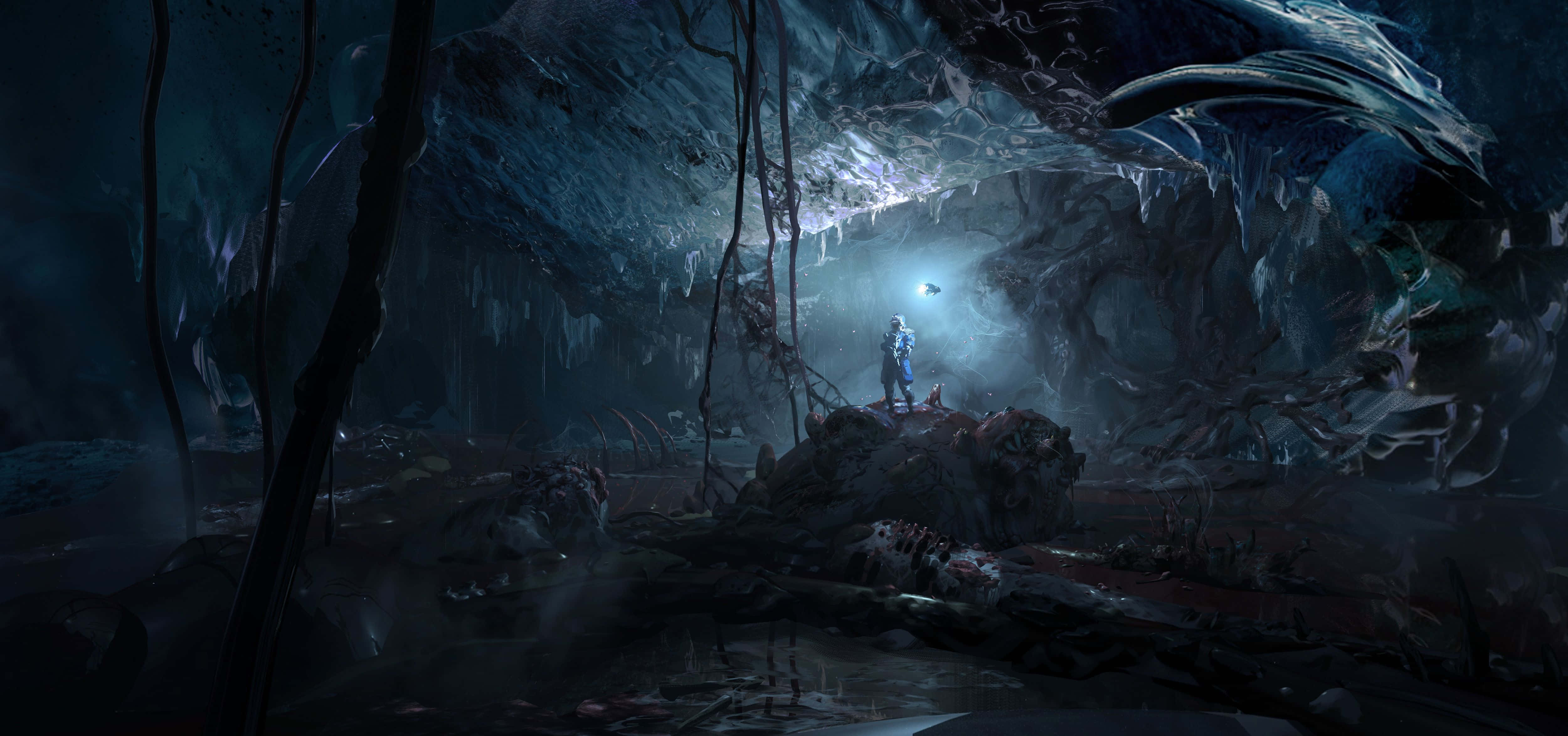 High Resolution Gaming, icy cavern, rocky outcrop, 4K Desktop Wallpaper
