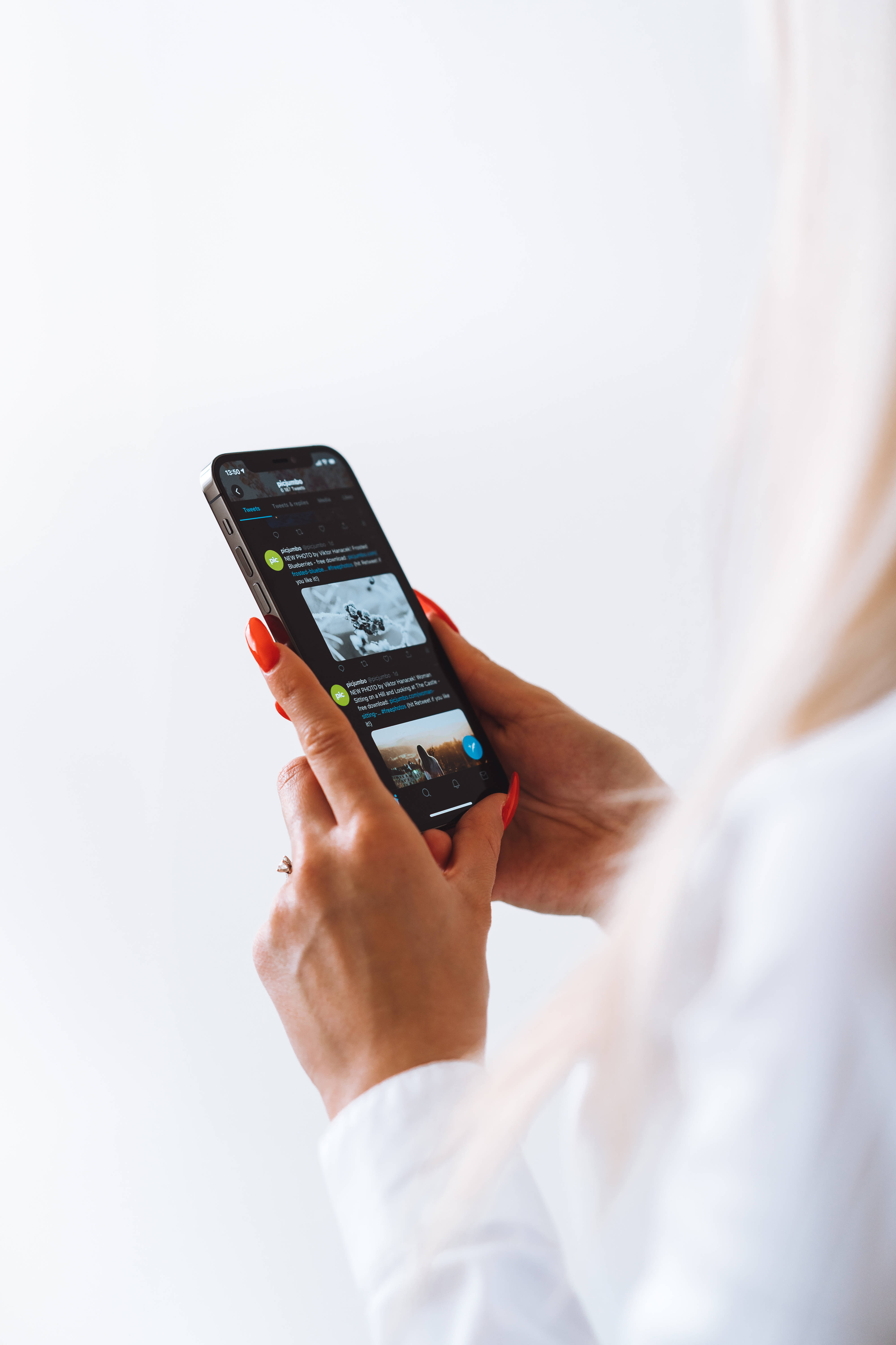 high resolution iphone, red nails, social media feed, 5K Phone Wallpaper