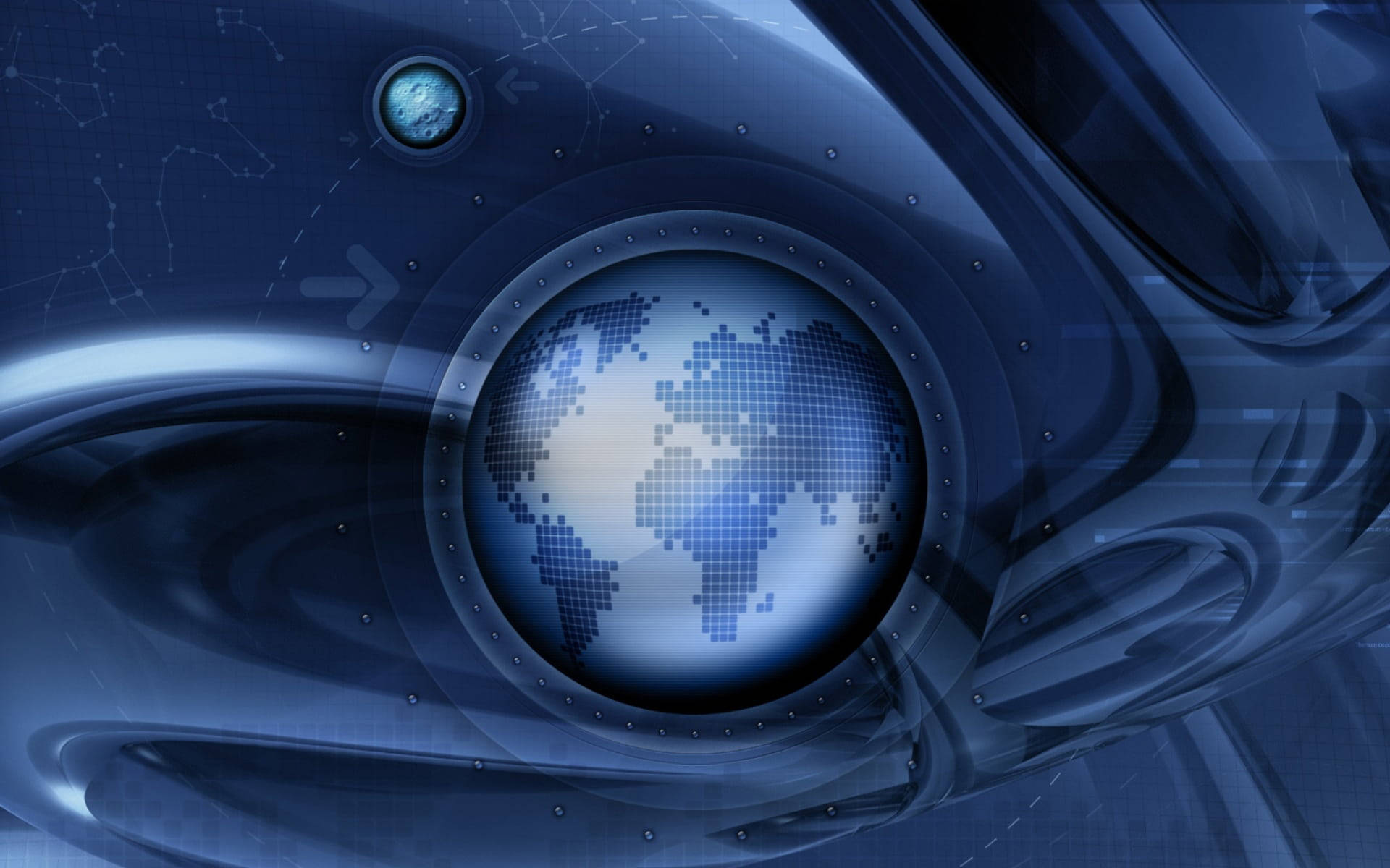 high resolution world map, abstract blue globe, sleek metallic viewport, Full HD Desktop Wallpaper