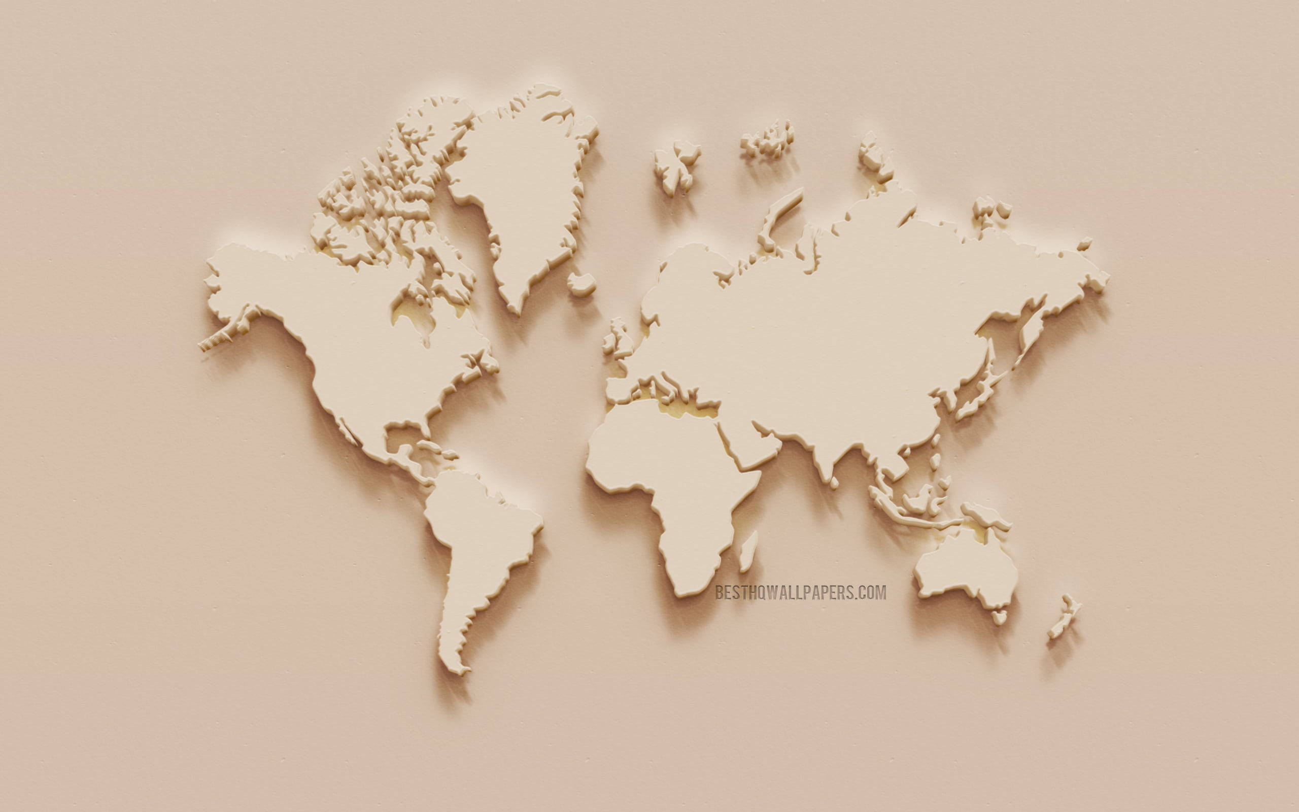 light tan, beige, 3d world map relief, 2K Desktop Wallpaper
