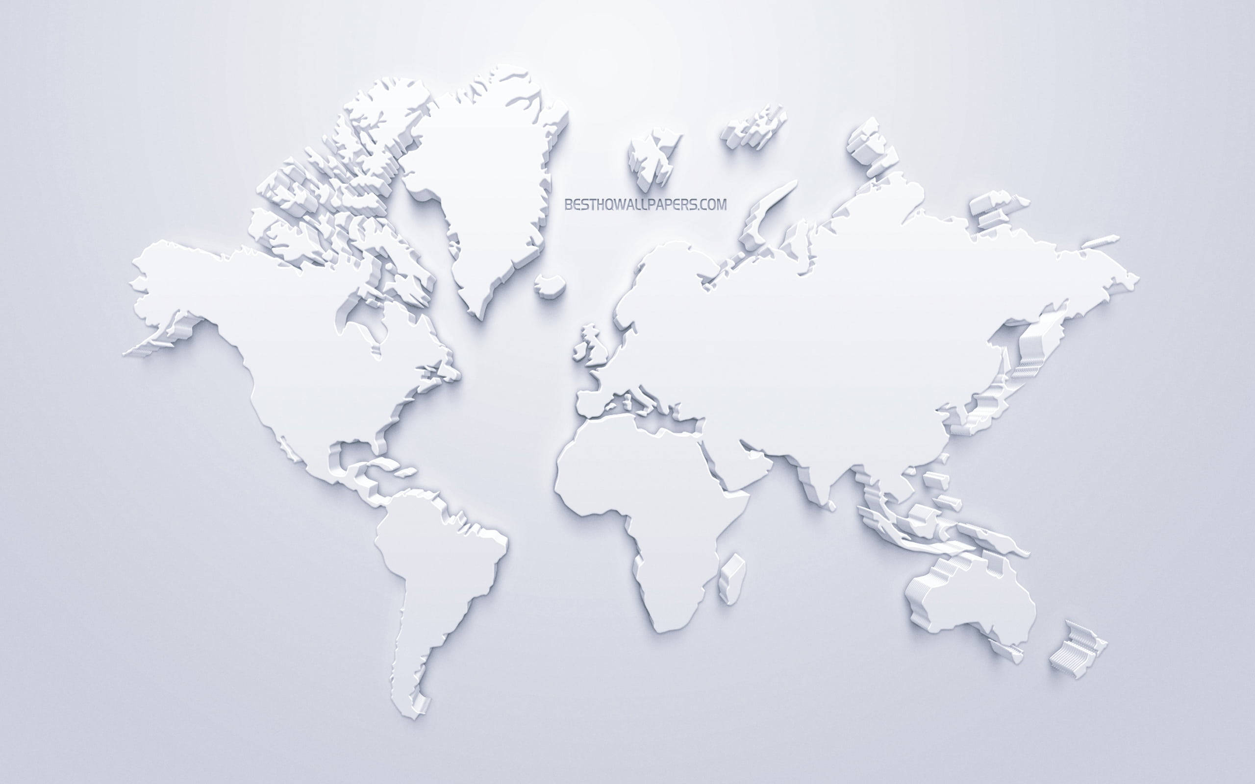 High Resolution World Map, all white, 3d-rendered, 2K Desktop Wallpaper