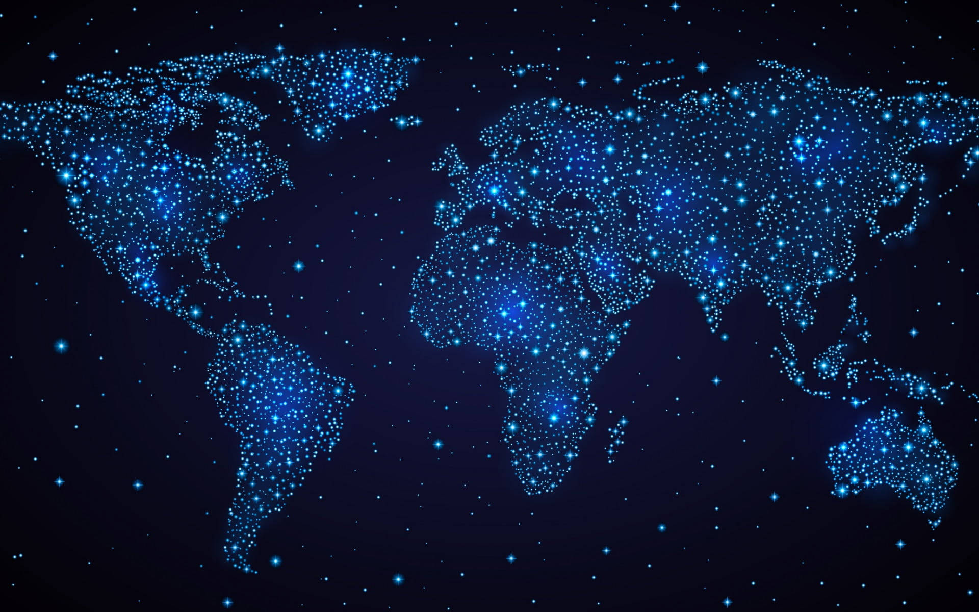 High Resolution World Map, sparkling blue lights, gloving blue dot map, Full HD Desktop Wallpaper