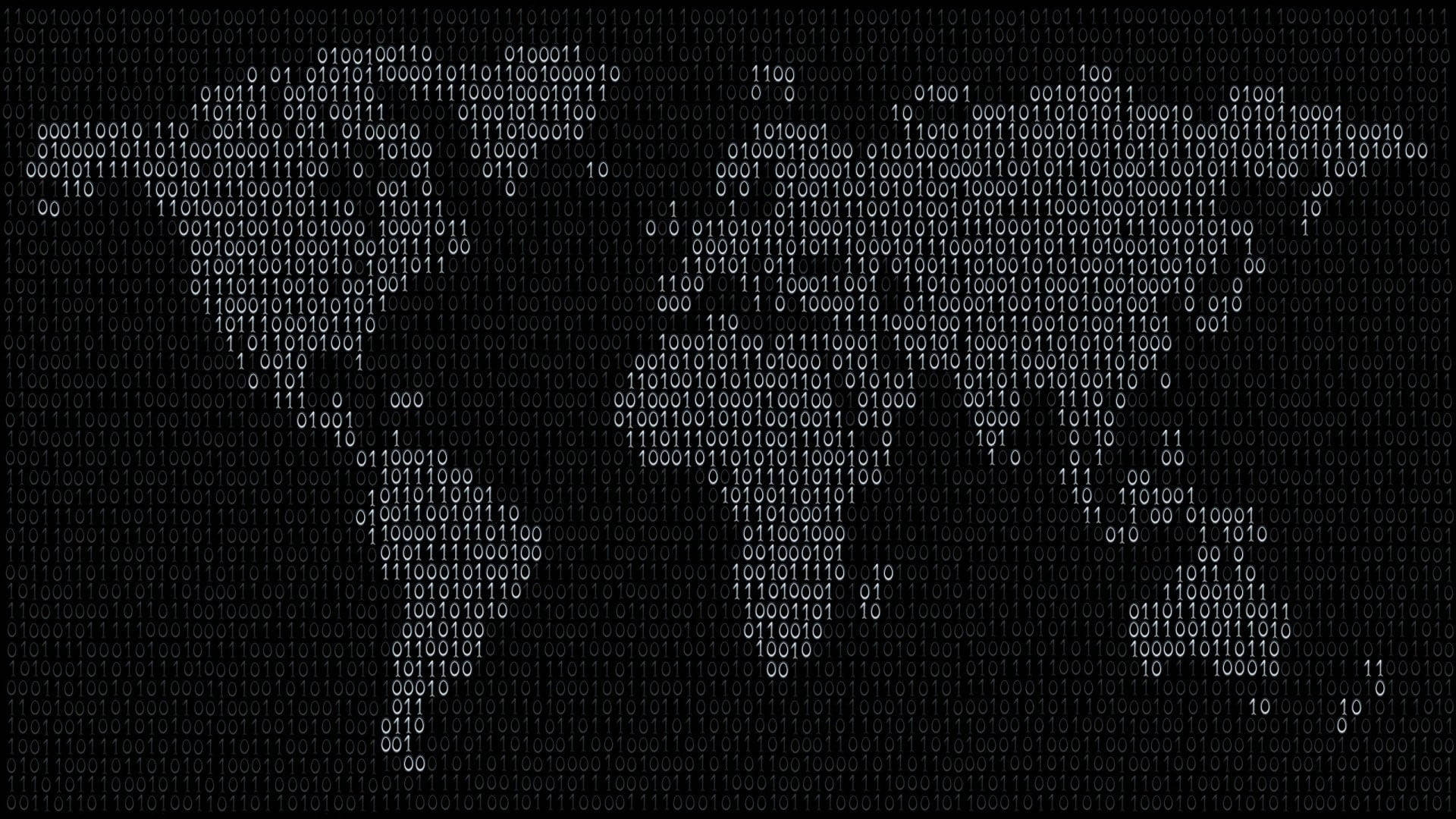 High Resolution World Map, binary code, dark digital background, Full HD Desktop Wallpaper