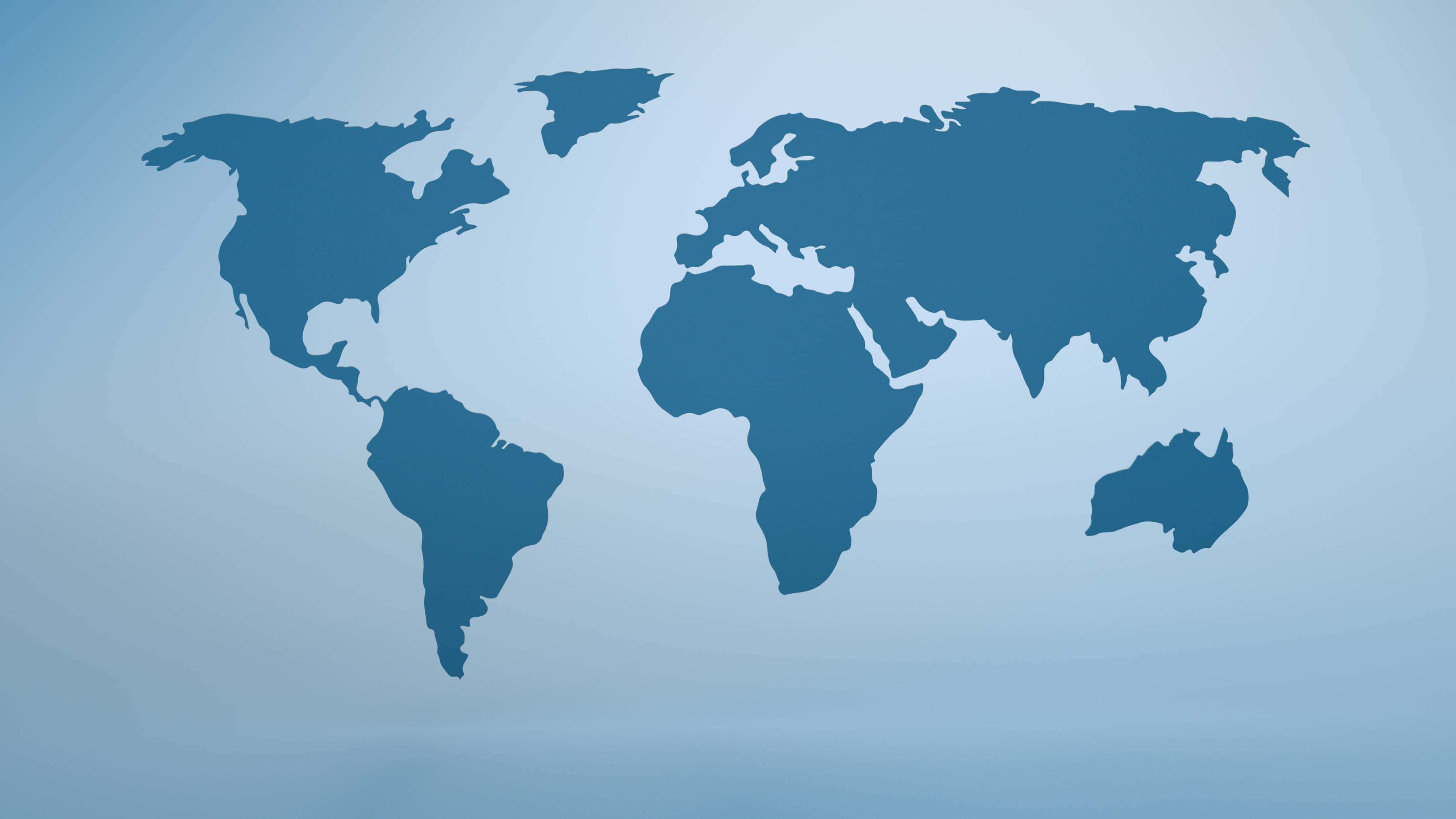 Simplified World Map, blue world map silhouette, soft gradient blue background, 4K Desktop Wallpaper