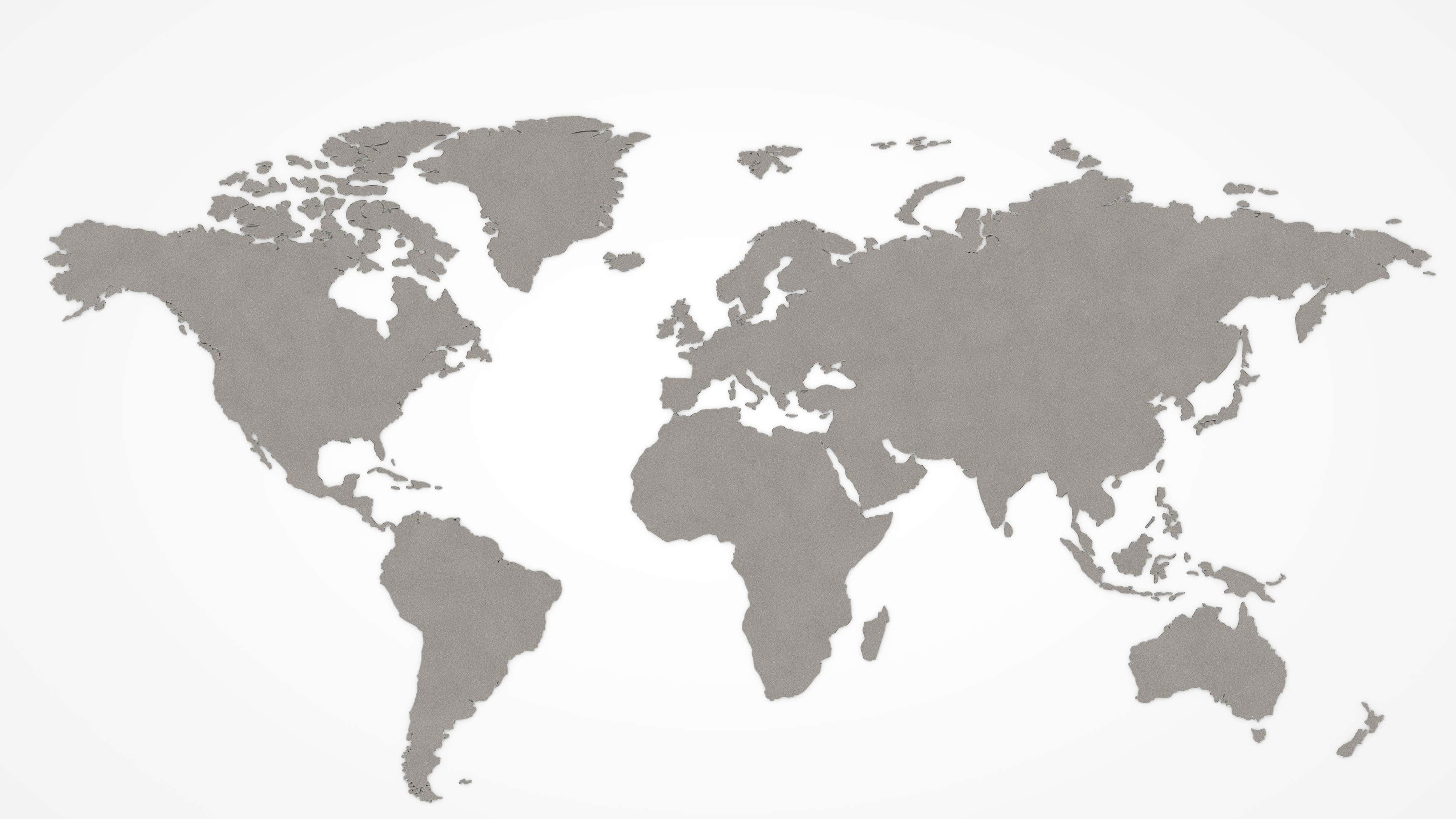 Simplified World Map, gray world map silhouette, soft white background, 4K Desktop Wallpaper