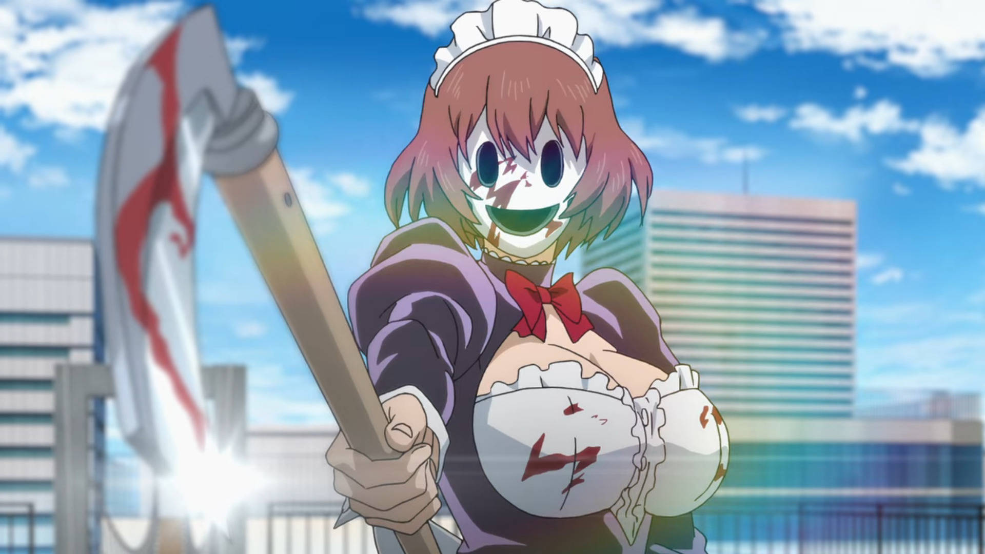 High rise invasion, maid mask, anime, Full HD Desktop Wallpaper