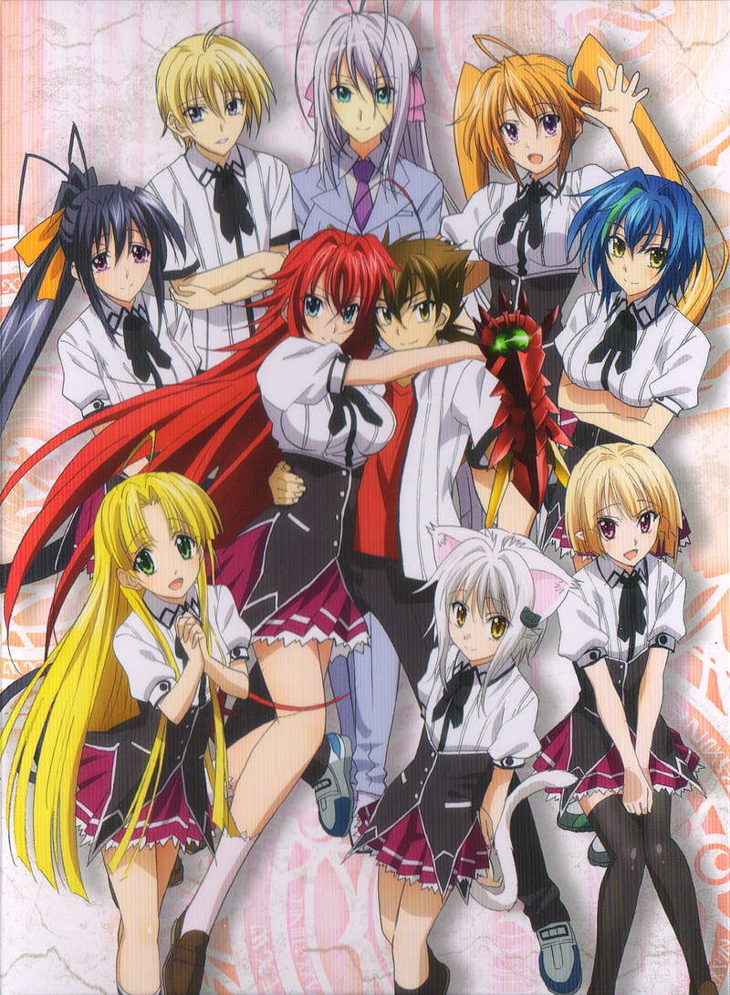 High School DxD, character poster, anime group of students, SD Phone Wallpaper