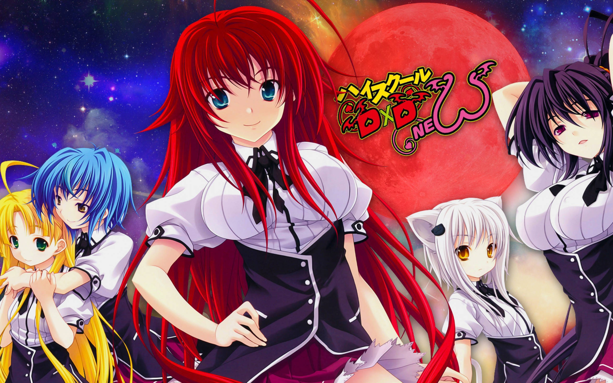 High School Dxd, school uniforms, cosmic backdrop, 2K Desktop Wallpaper
