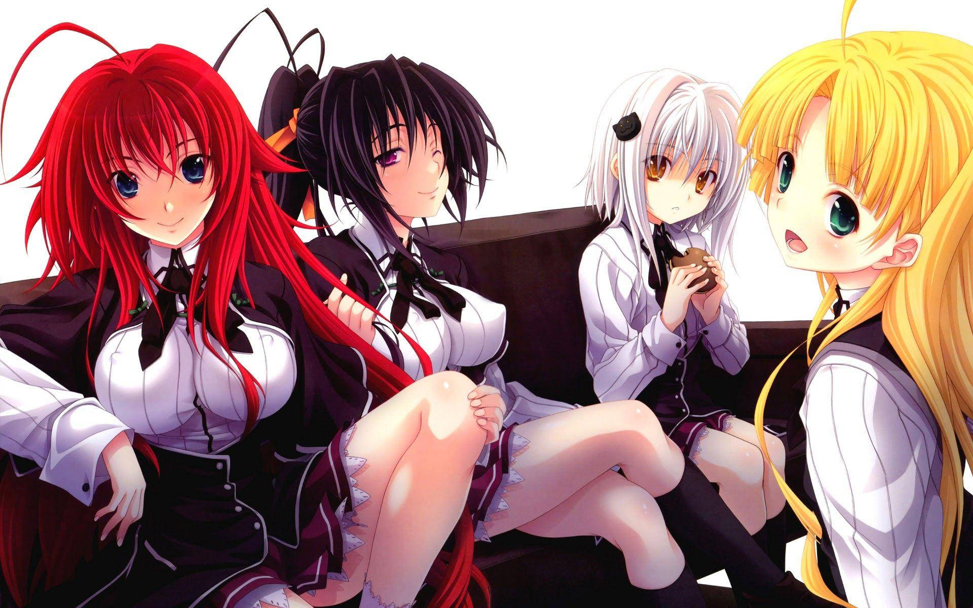 High School DxD, four girls, school uniforms, Full HD Desktop Wallpaper