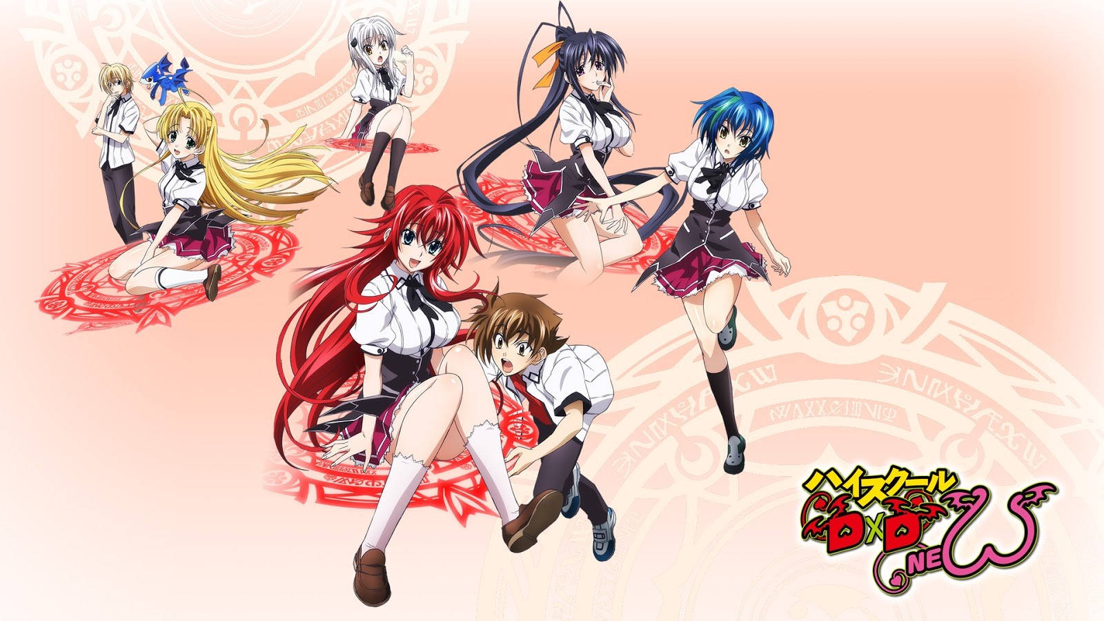 High School Dxd, school uniforms, glowing red circles, HD Desktop Wallpaper