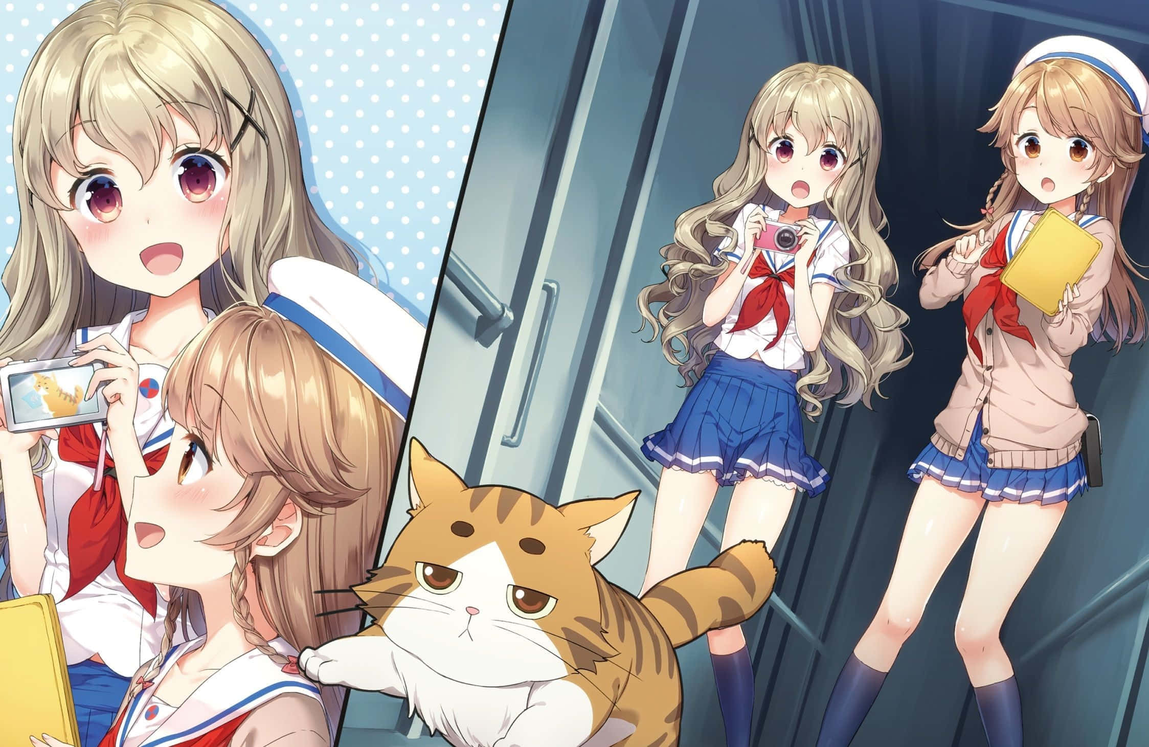 High School Fleet, sailor uniforms, cat, Full HD Desktop Wallpaper