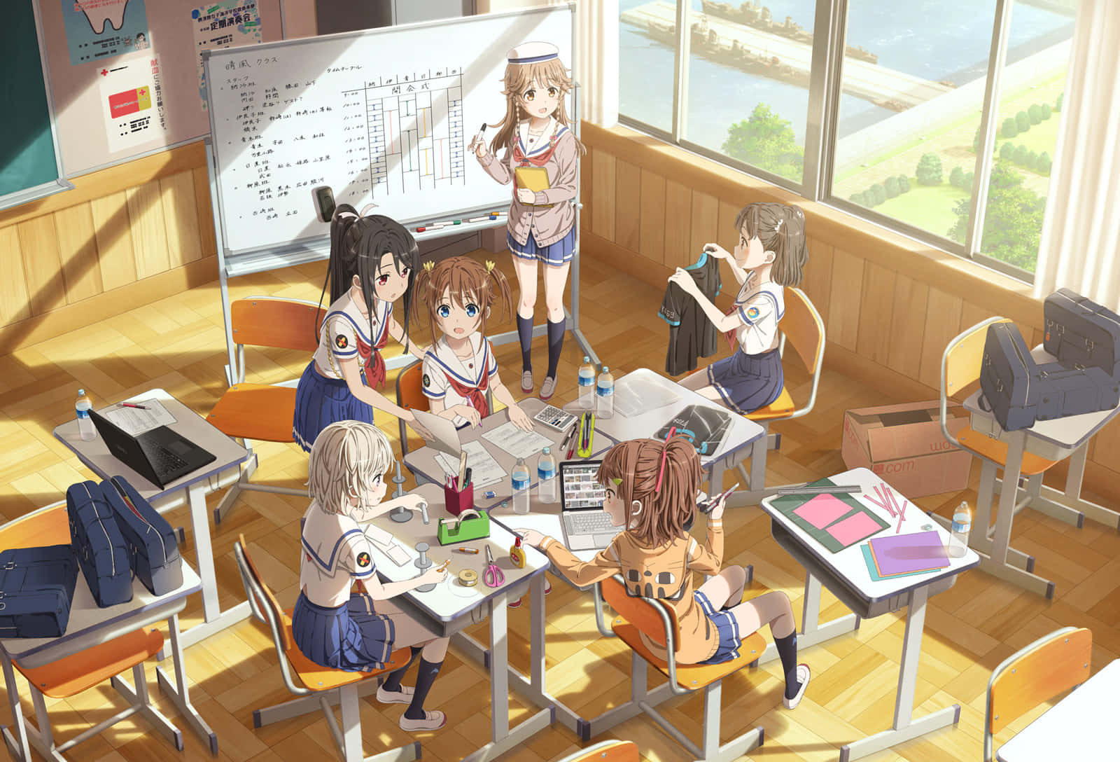 High School Fleet, sailor uniforms, sunlit classroom, HD Desktop Wallpaper