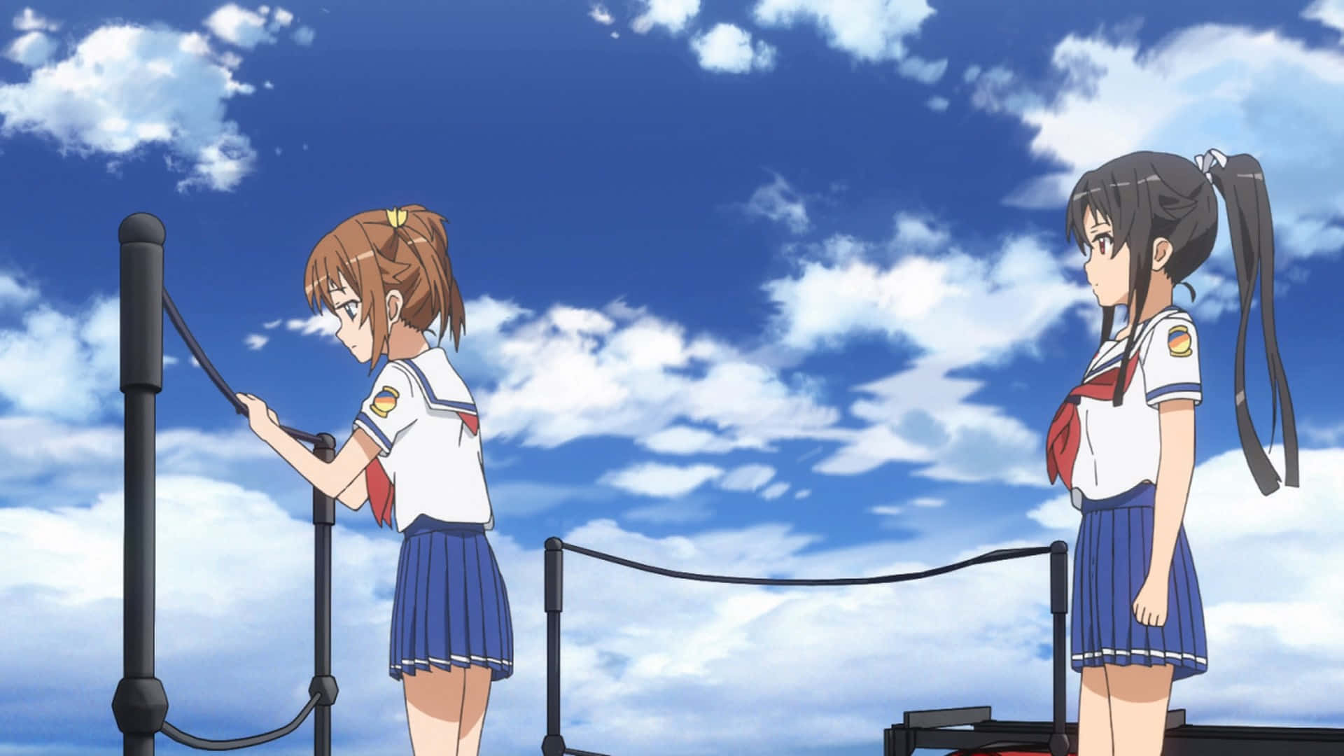 High School Fleet, sailor uniforms, ship deck, Full HD Desktop Wallpaper