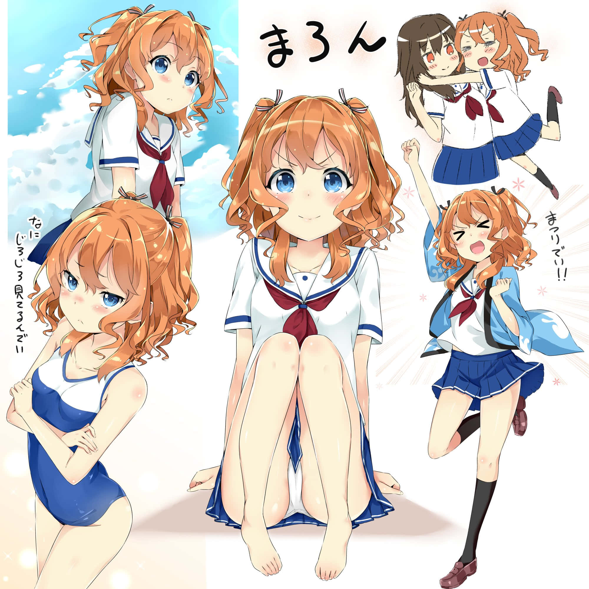 Maron Yanagiwara, High School Fleet, orange hair, Full HD Desktop Wallpaper