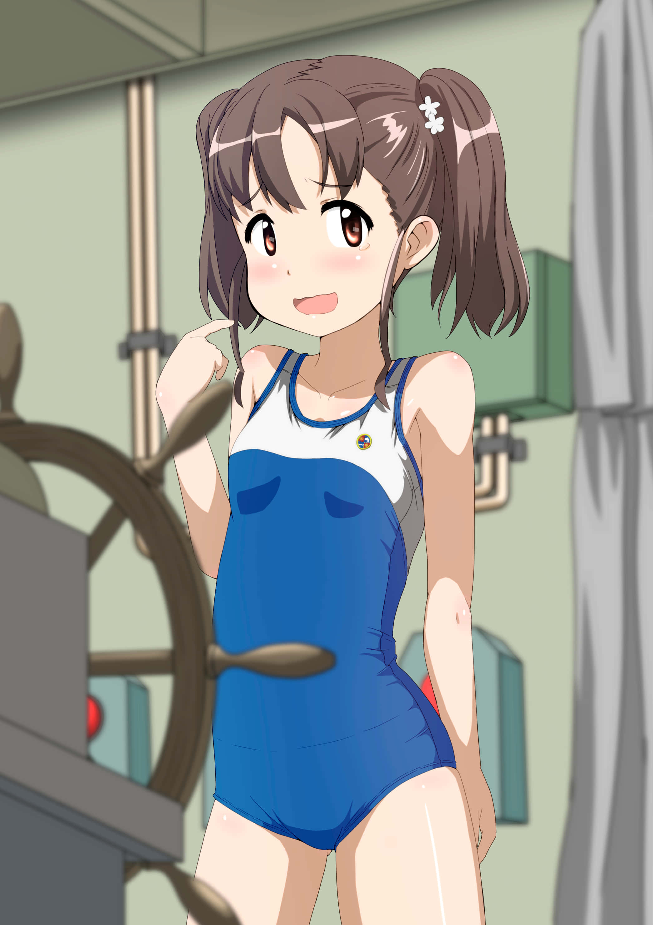 High School Fleet, Rin Shiretoko, blue swimsuit, 2K Phone Wallpaper
