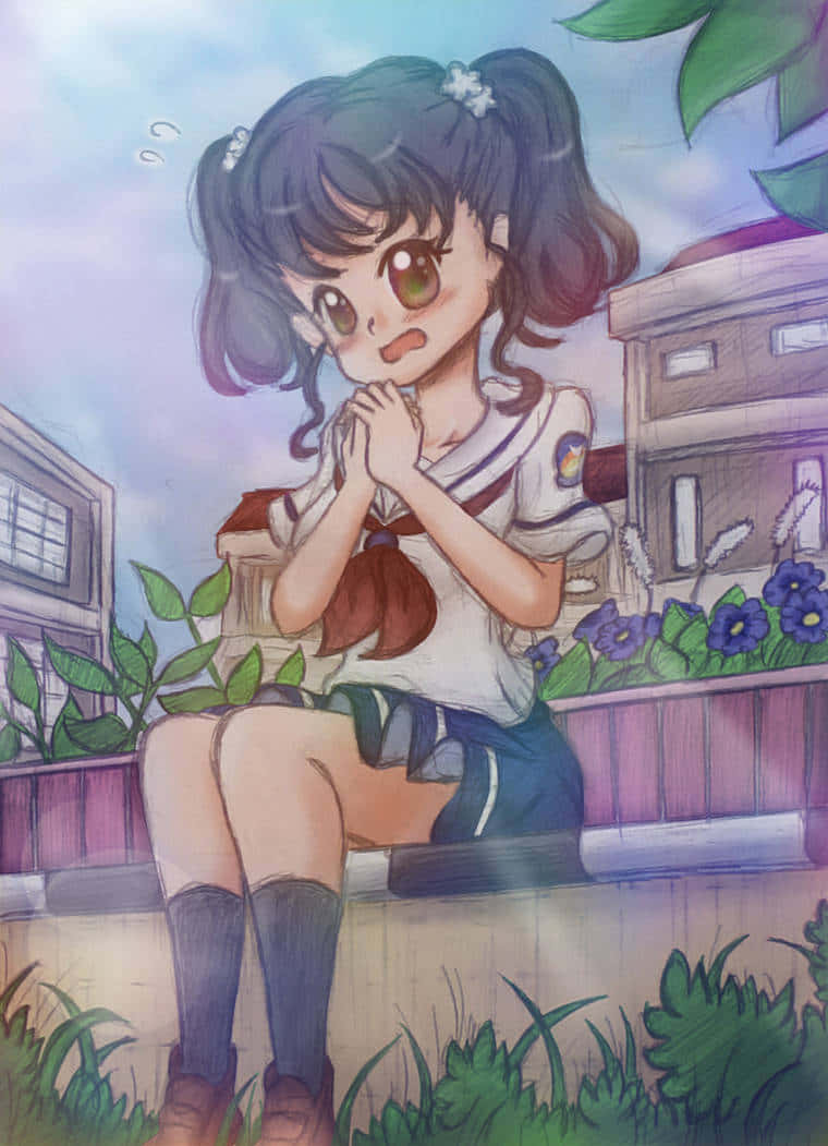 High School Fleet, Rin Shiretoko, chibi anime girl, SD Phone Wallpaper