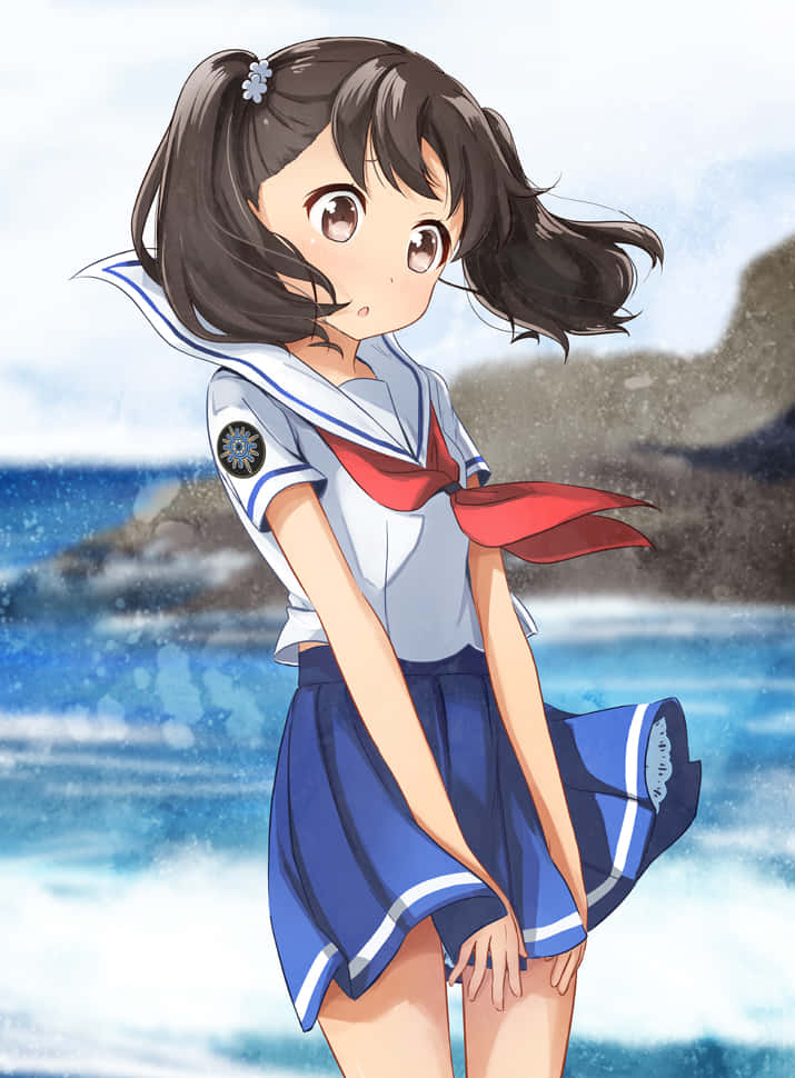 High School Fleet, Rin Shiretoko, sailor uniform, SD Phone Wallpaper